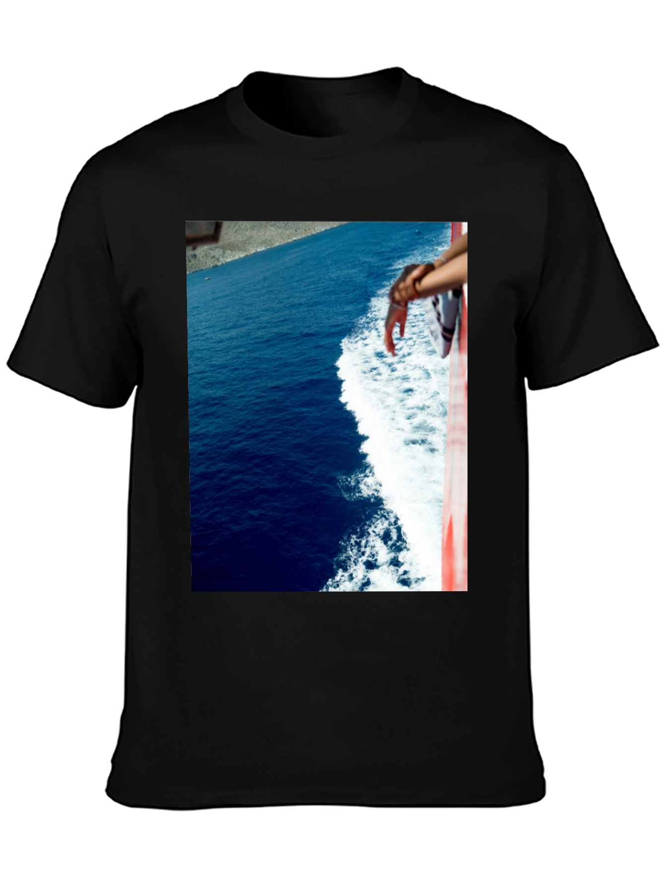 Ocean View Graphic Tee - Black Cotton T-Shirt