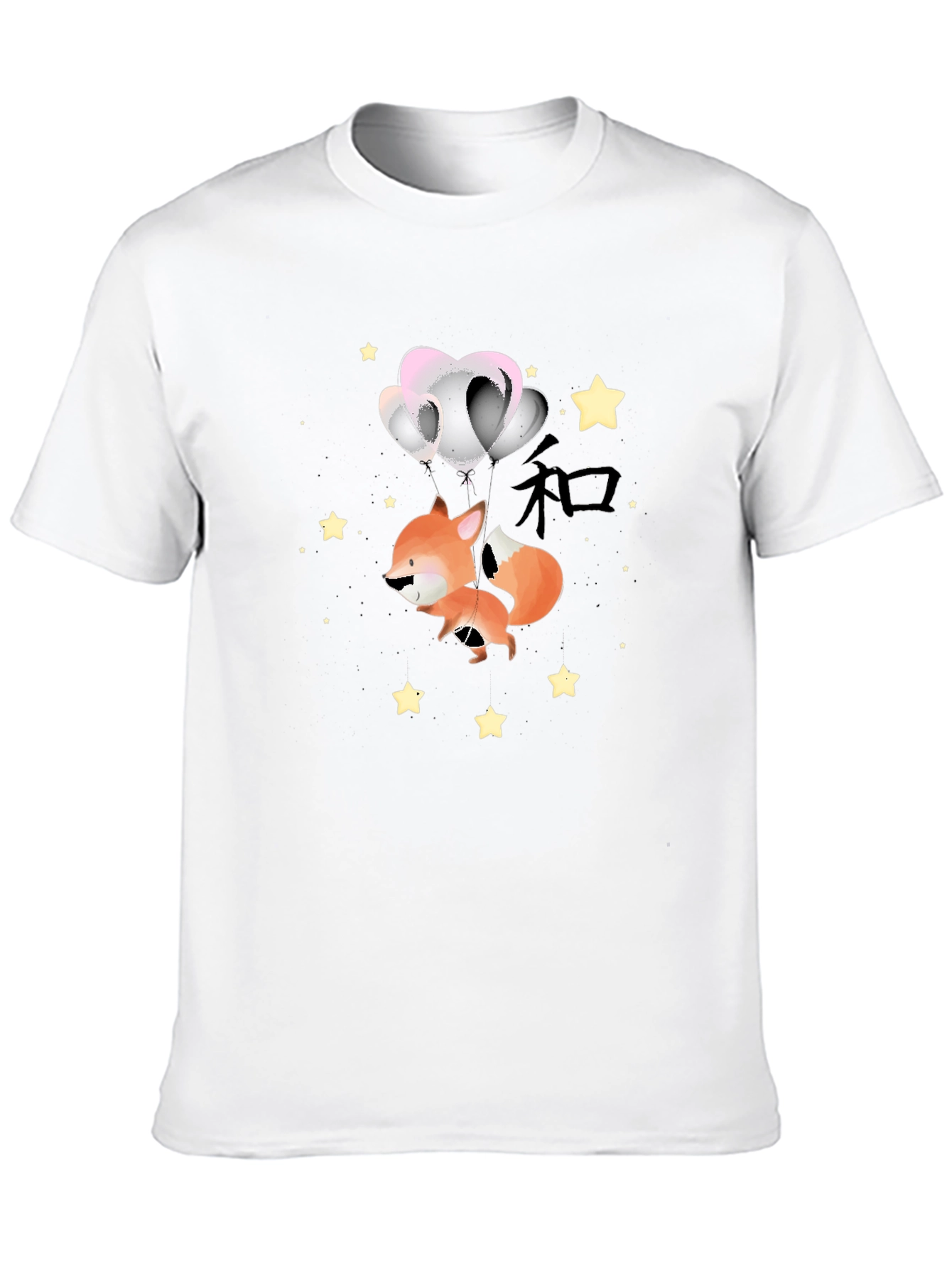 Fox with Balloons Graphic Black T-Shirt