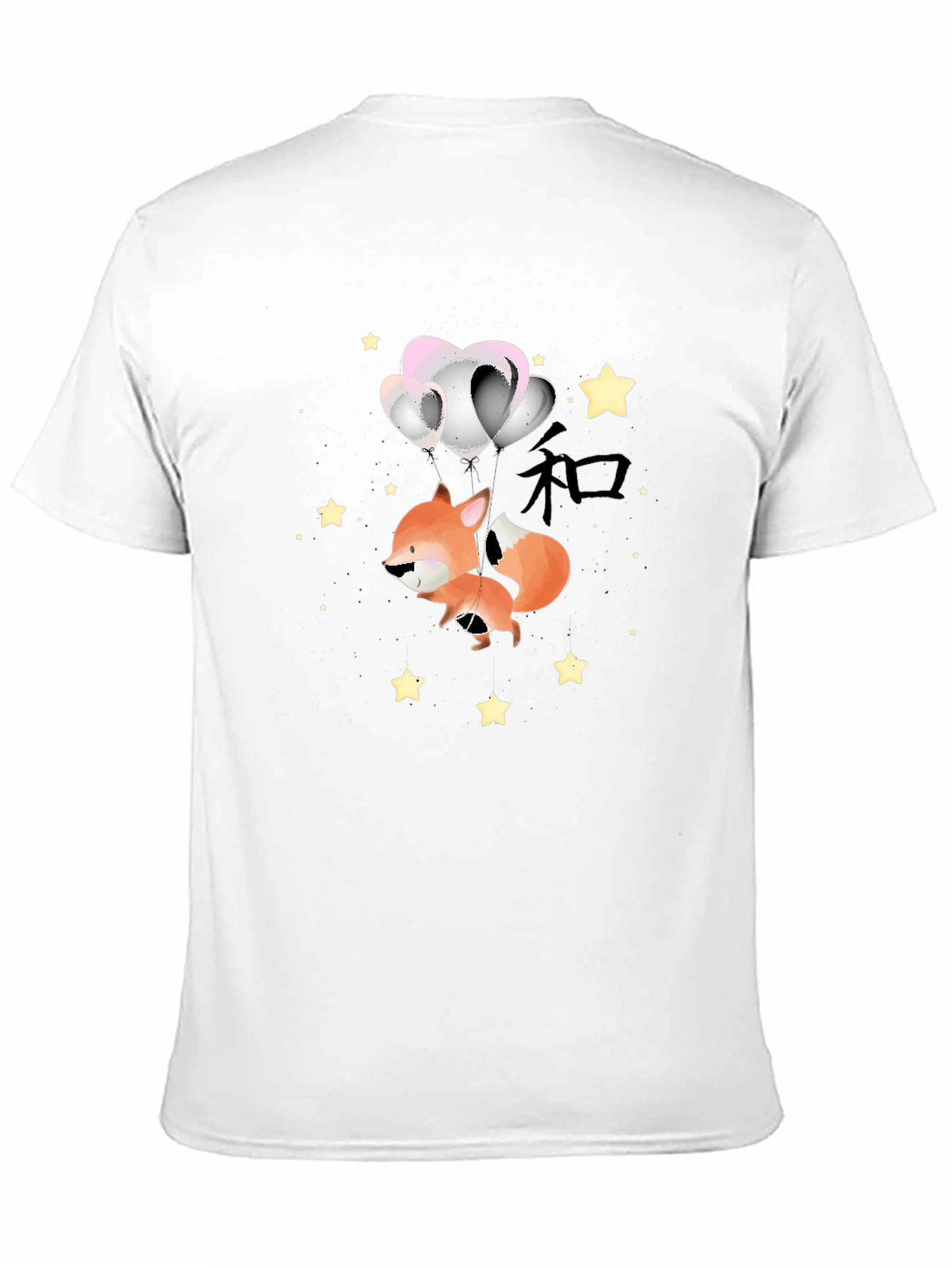Fox with Balloons Graphic Black T-Shirt