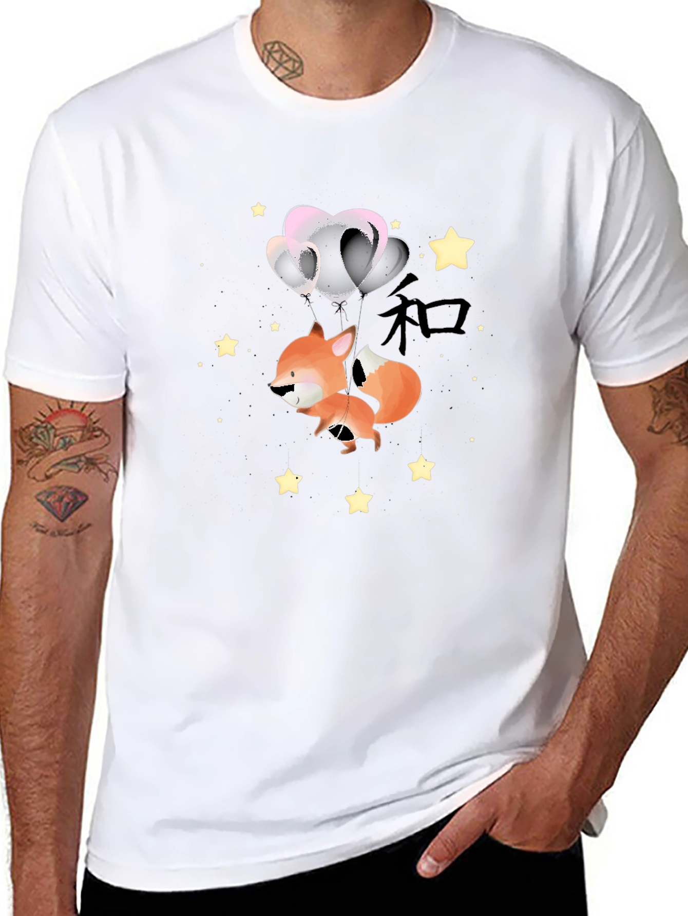 Fox with Balloons Graphic Black T-Shirt