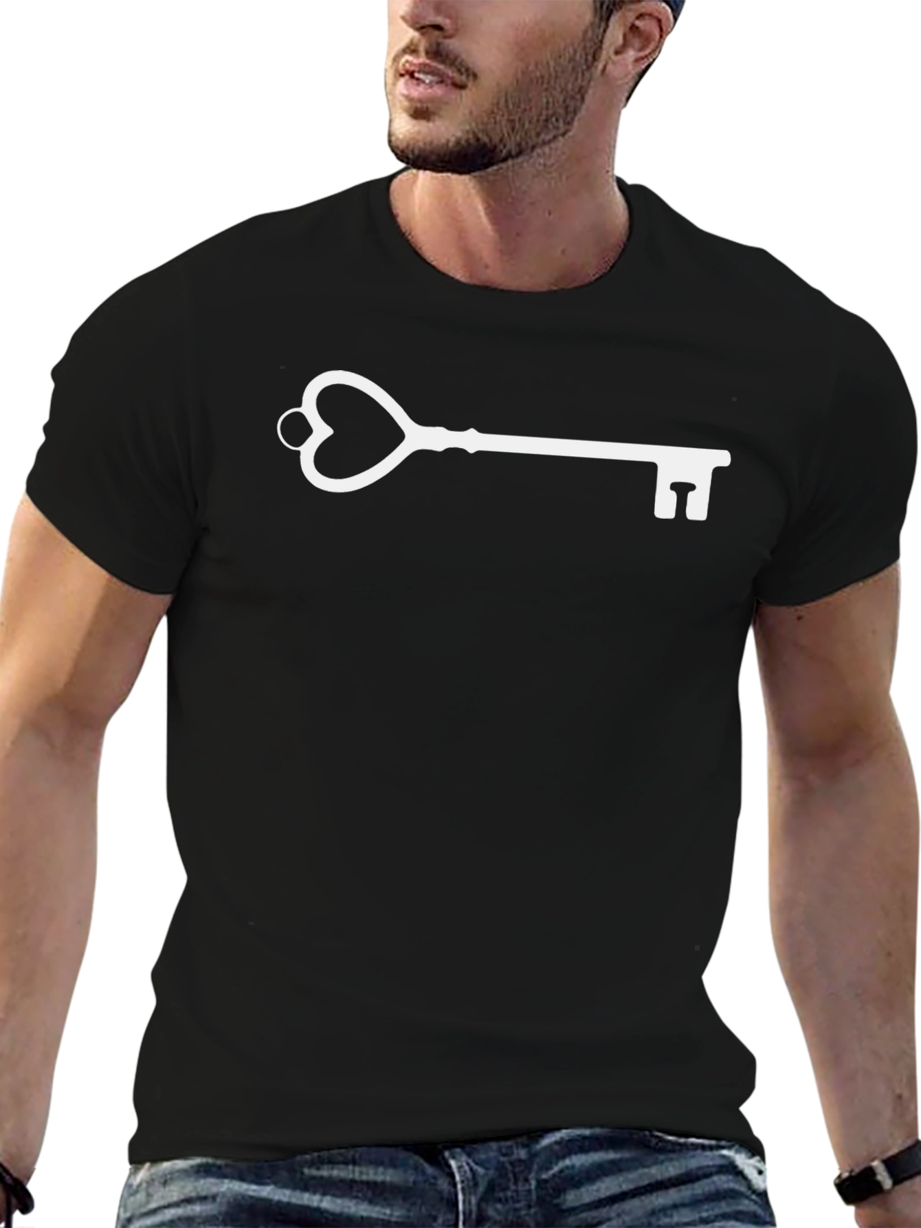 Heart Key Graphic Tee - Stylish Black T-Shirt
