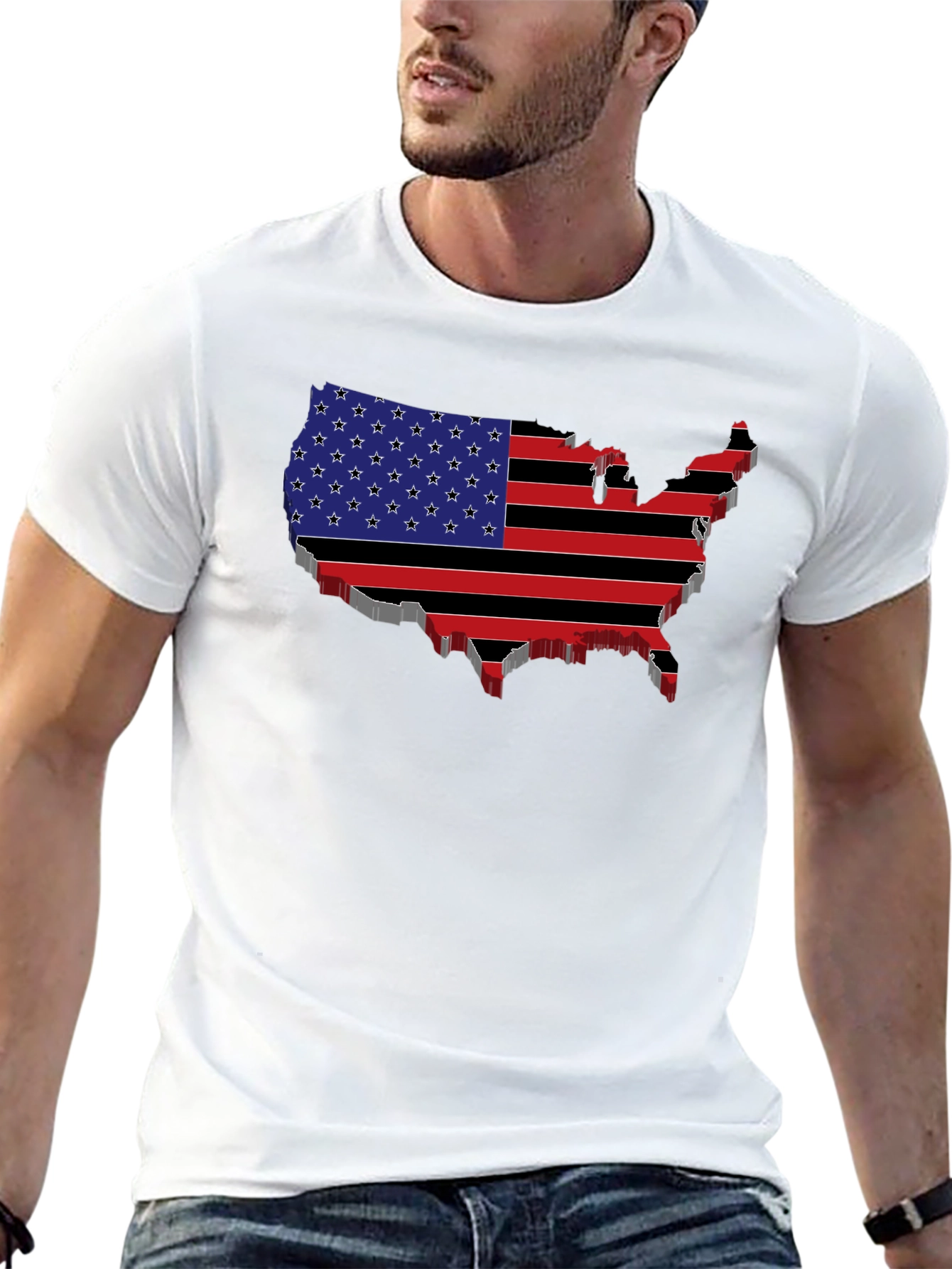 USA Flag Map Black T-Shirt