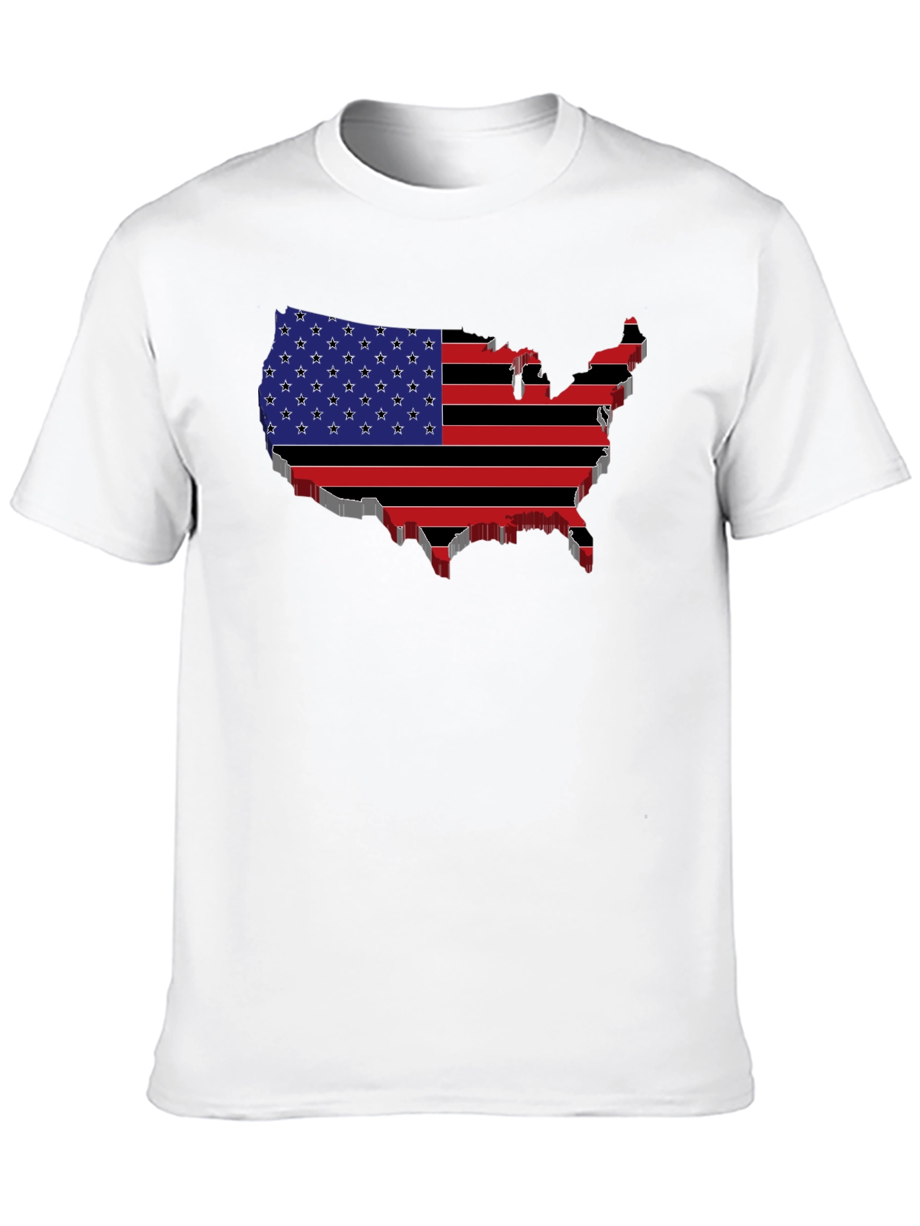 USA Flag Map Black T-Shirt