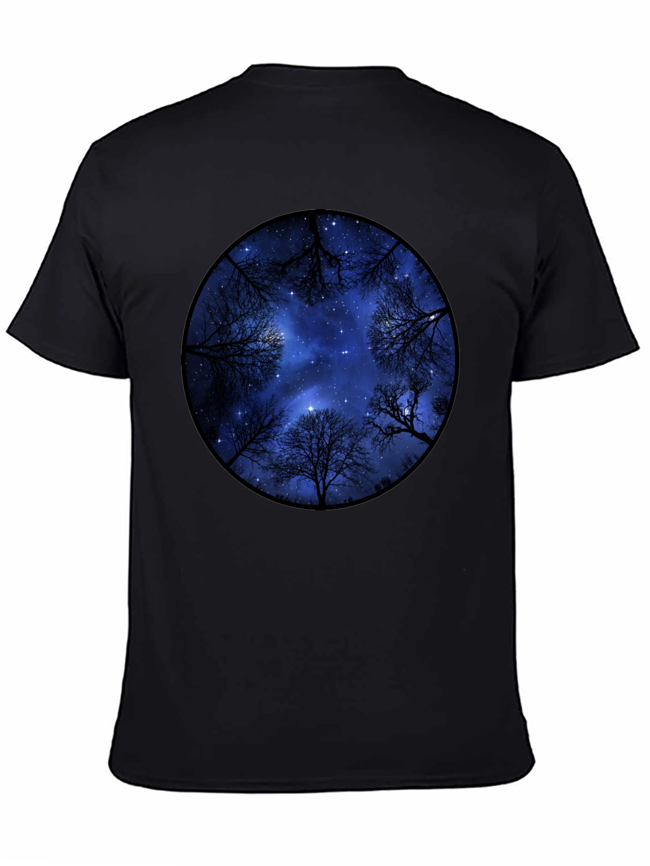 Starry Sky Trees Graphic Tee - Black Cotton Blend