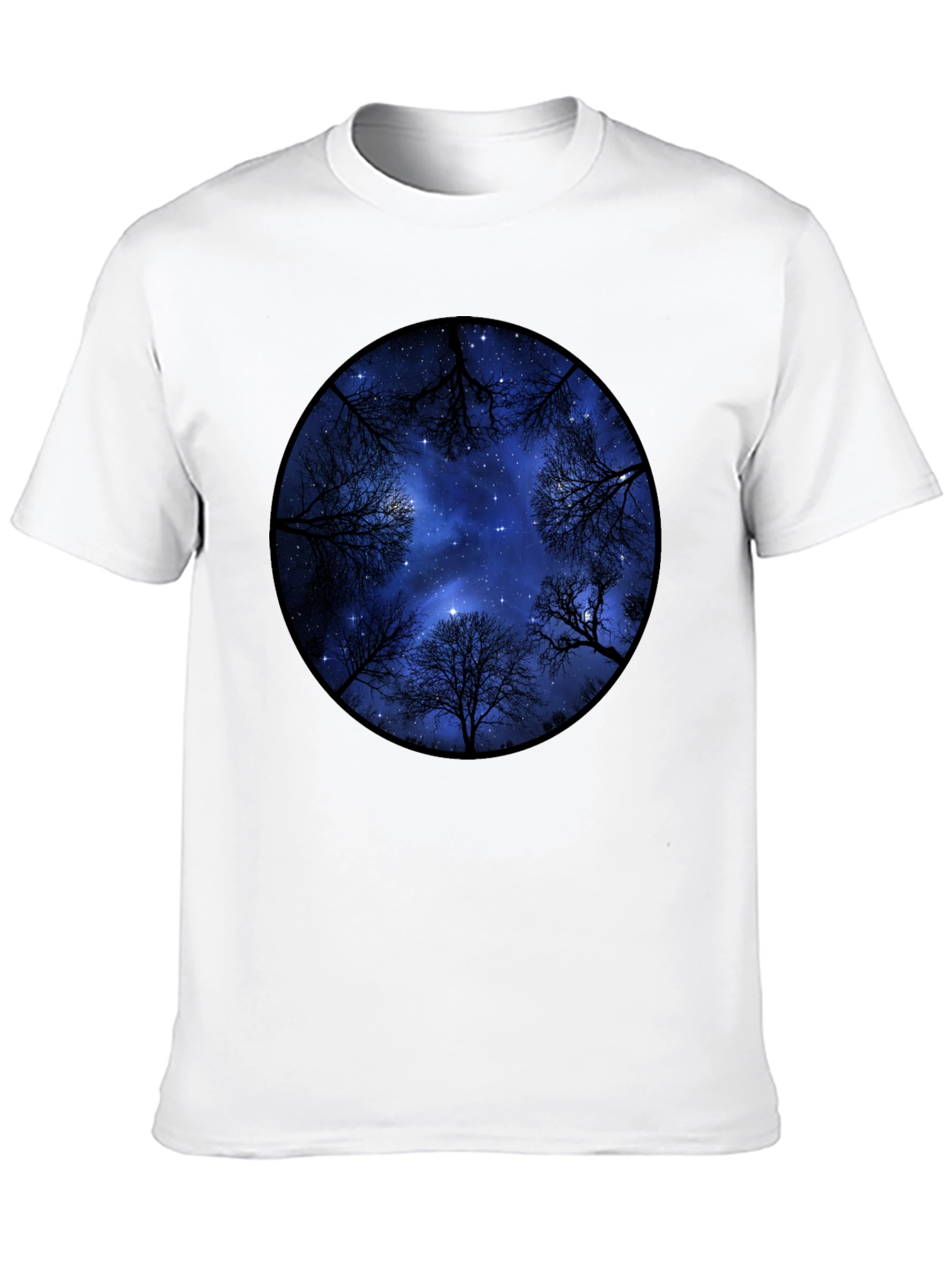 Starry Sky Trees Graphic Tee - Black Cotton Blend
