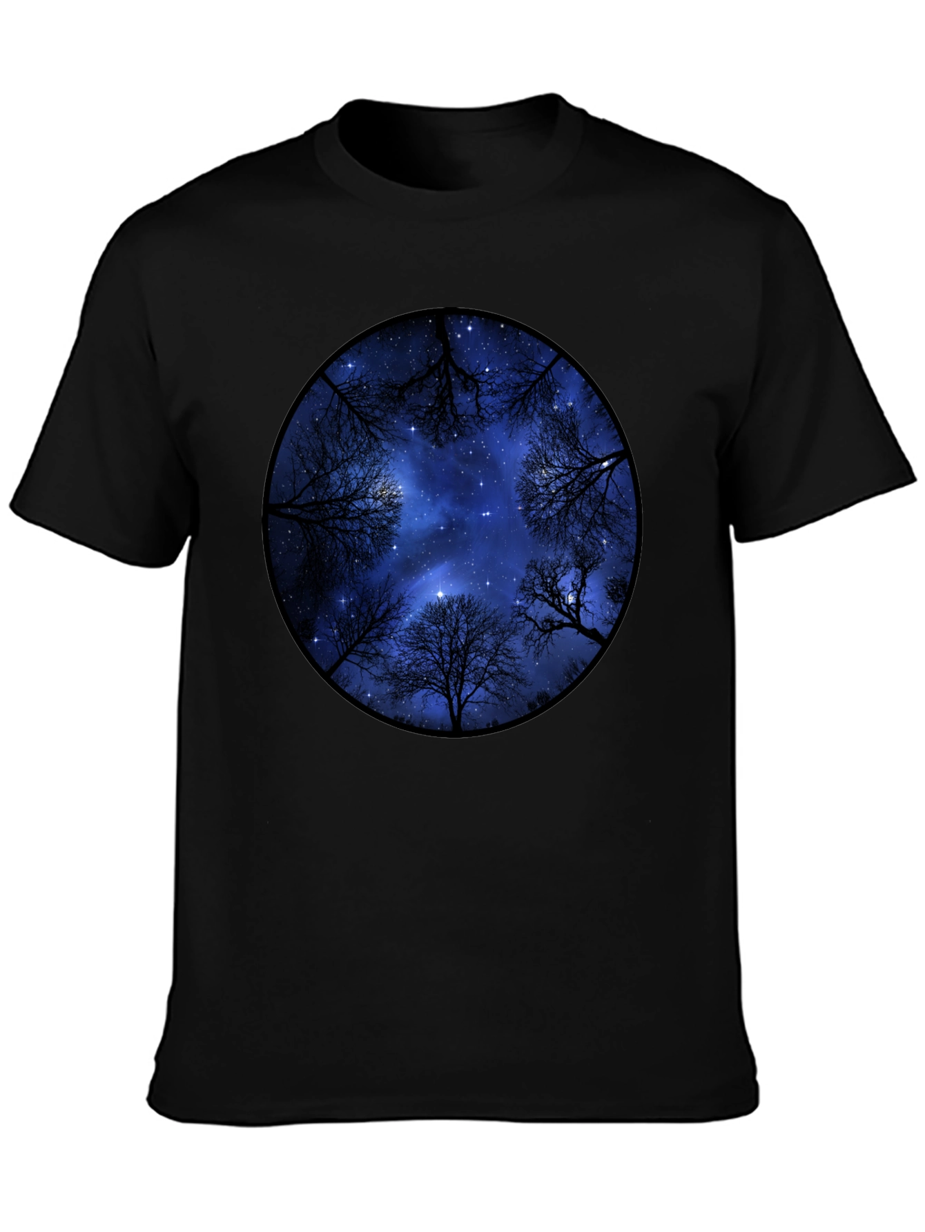 Starry Sky Trees Graphic Tee - Black Cotton Blend