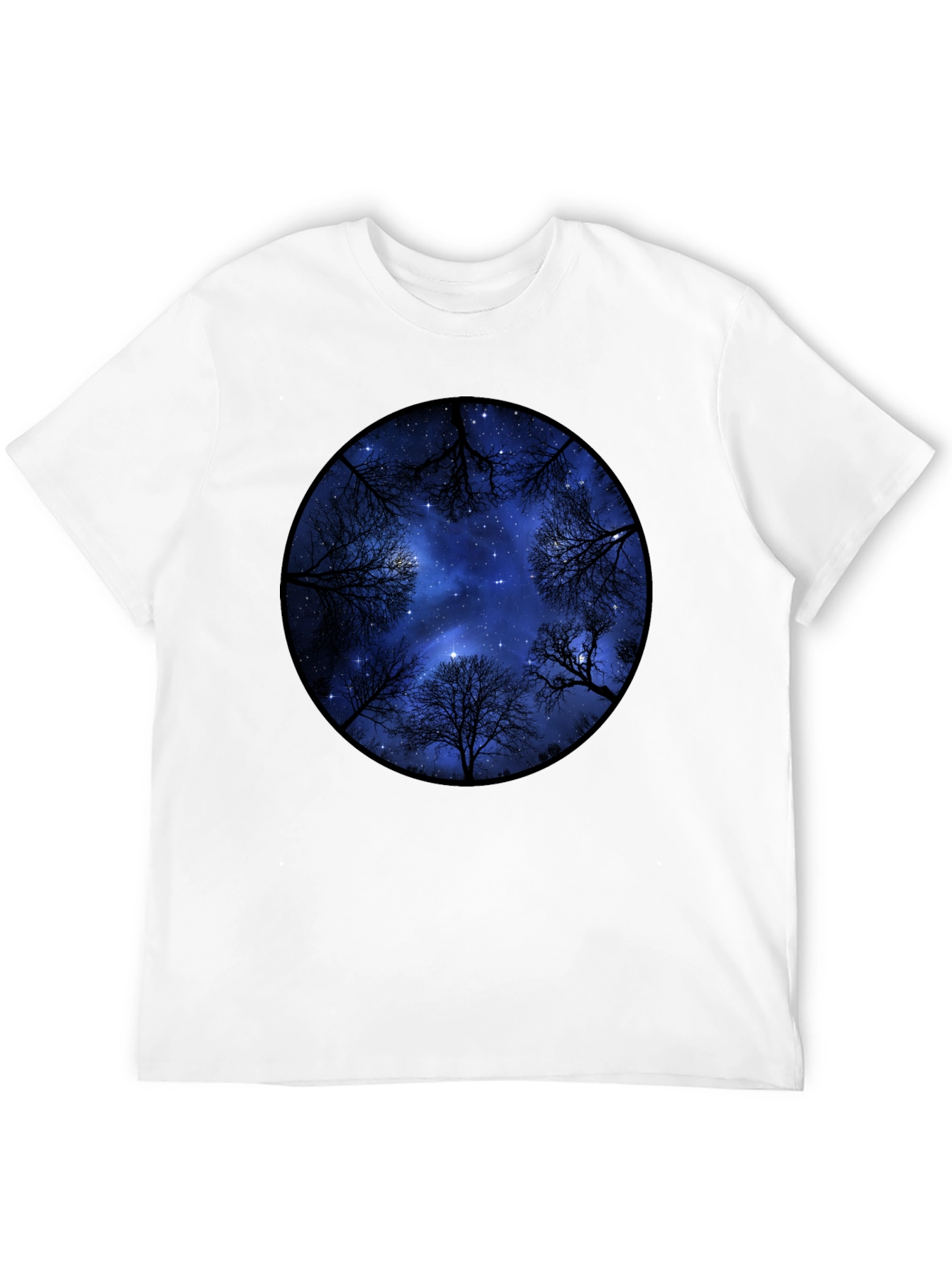 Starry Sky Trees Graphic Tee - Black Cotton Blend