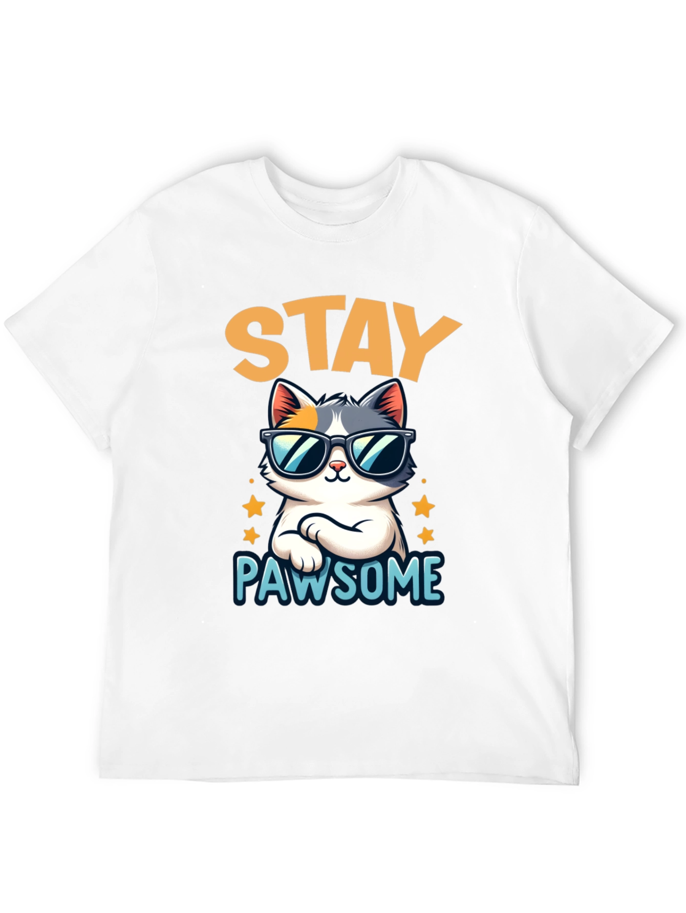 Stay Pawsome Cat T-Shirt - Cool Kitty Tee