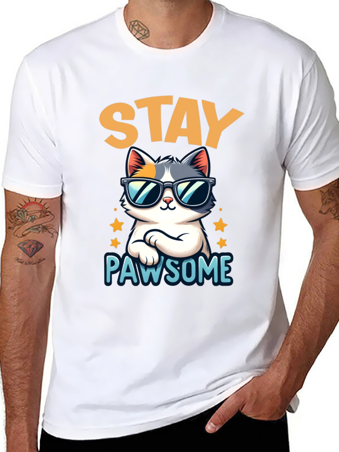Stay Pawsome Cat T-Shirt - Cool Kitty Tee