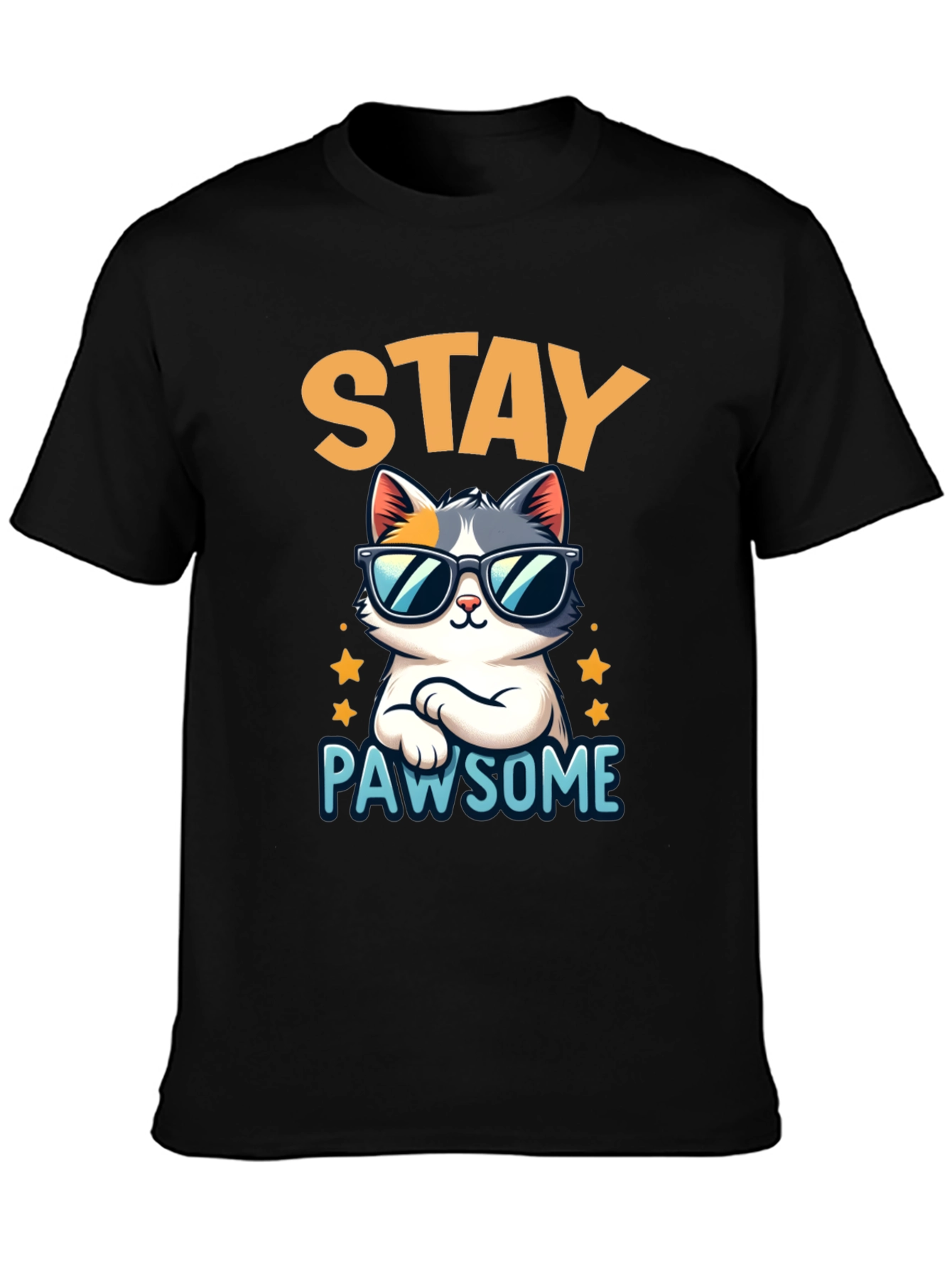 Stay Pawsome Cat T-Shirt - Cool Kitty Tee