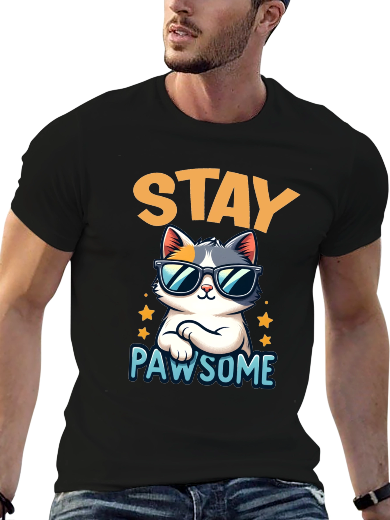 Stay Pawsome Cat T-Shirt - Cool Kitty Tee