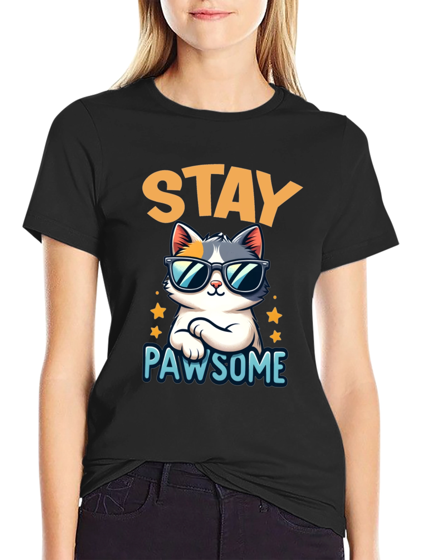 Stay Pawsome Cat T-Shirt - Cool Kitty Tee