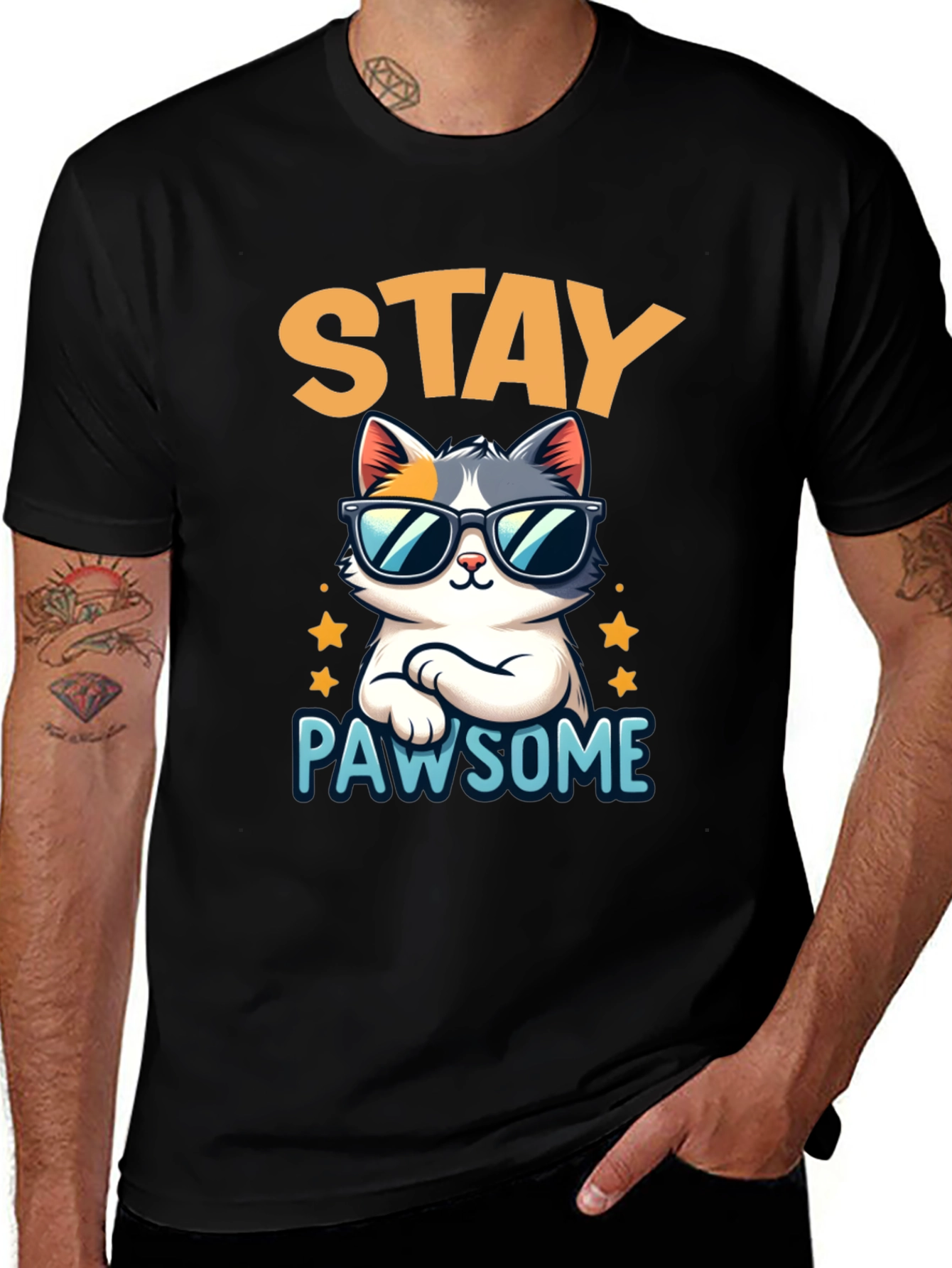 Stay Pawsome Cat T-Shirt - Cool Kitty Tee