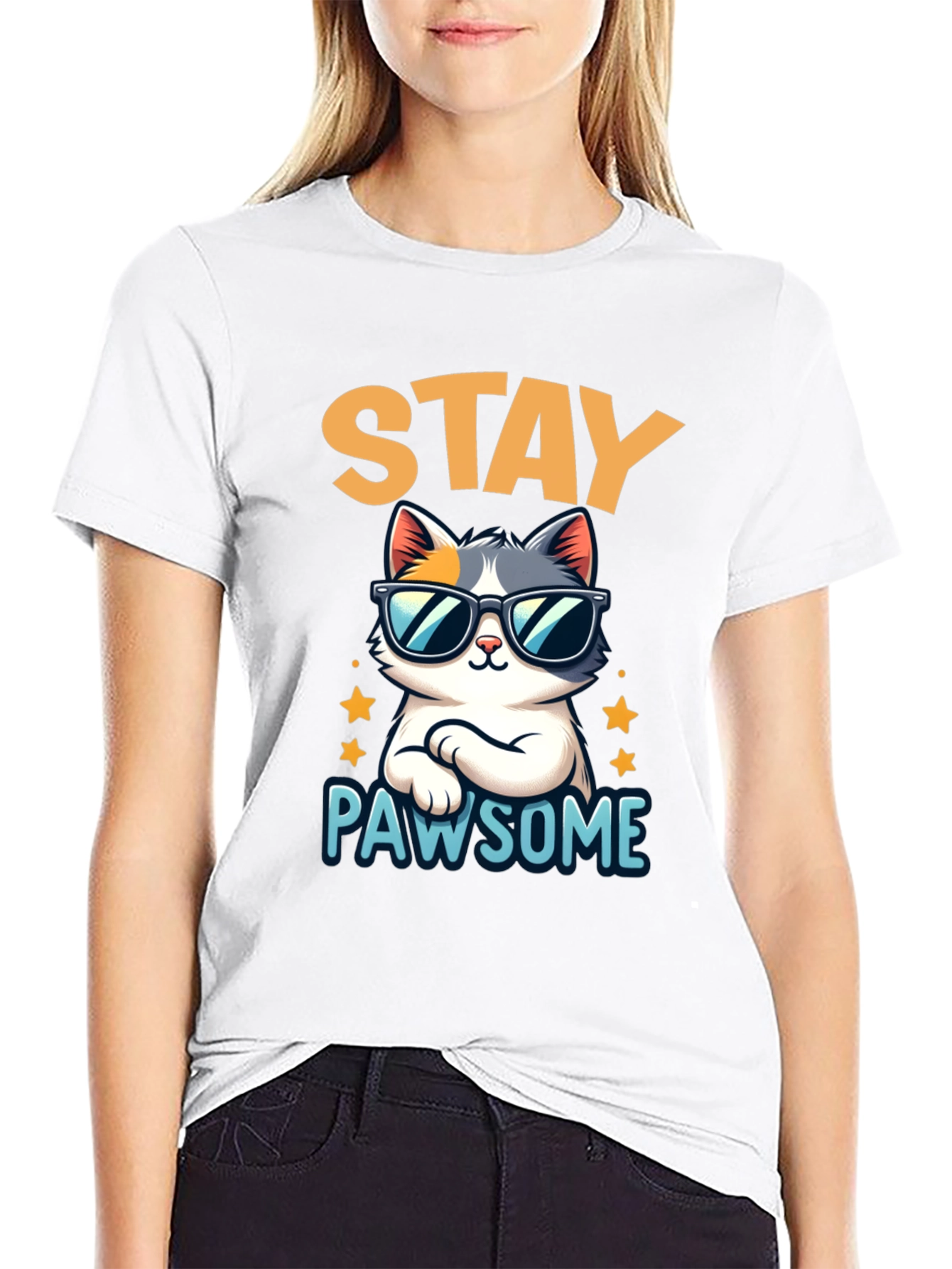 Stay Pawsome Cat T-Shirt - Cool Kitty Tee