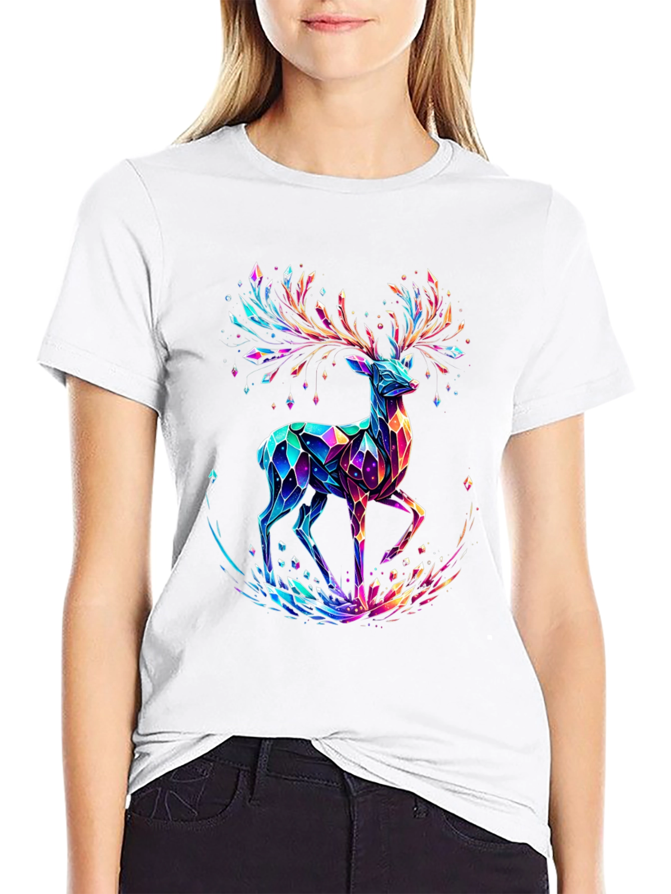 Crystal Deer Graphic Tee - Stylish Mens Black T-Shirt
