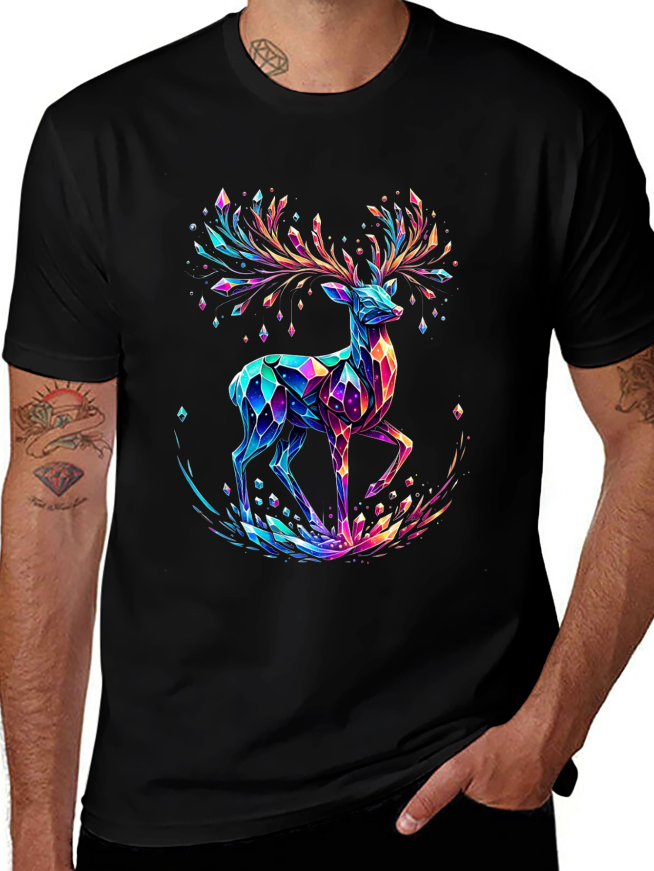 Crystal Deer Graphic Tee - Stylish Mens Black T-Shirt