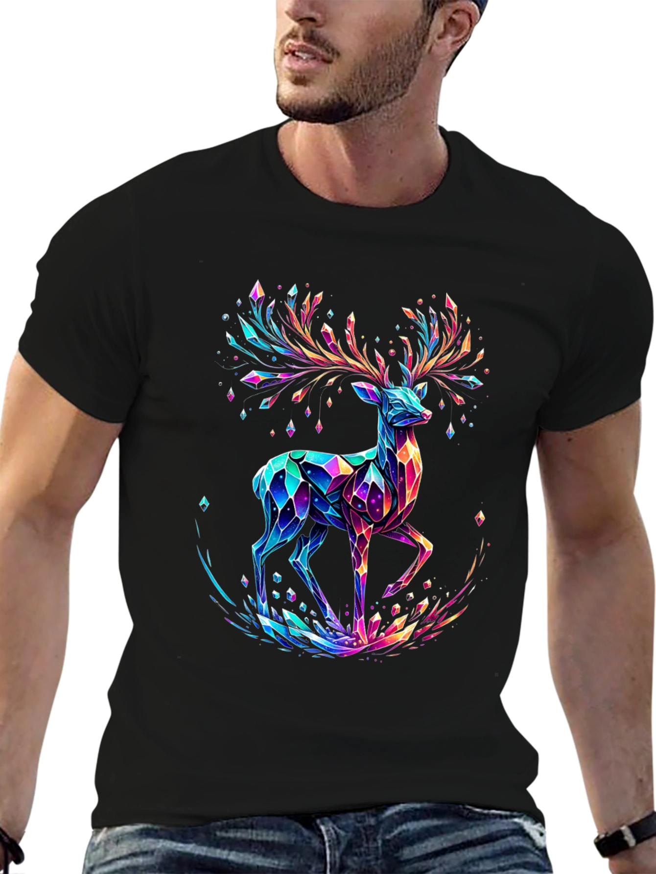 Crystal Deer Graphic Tee - Stylish Mens Black T-Shirt
