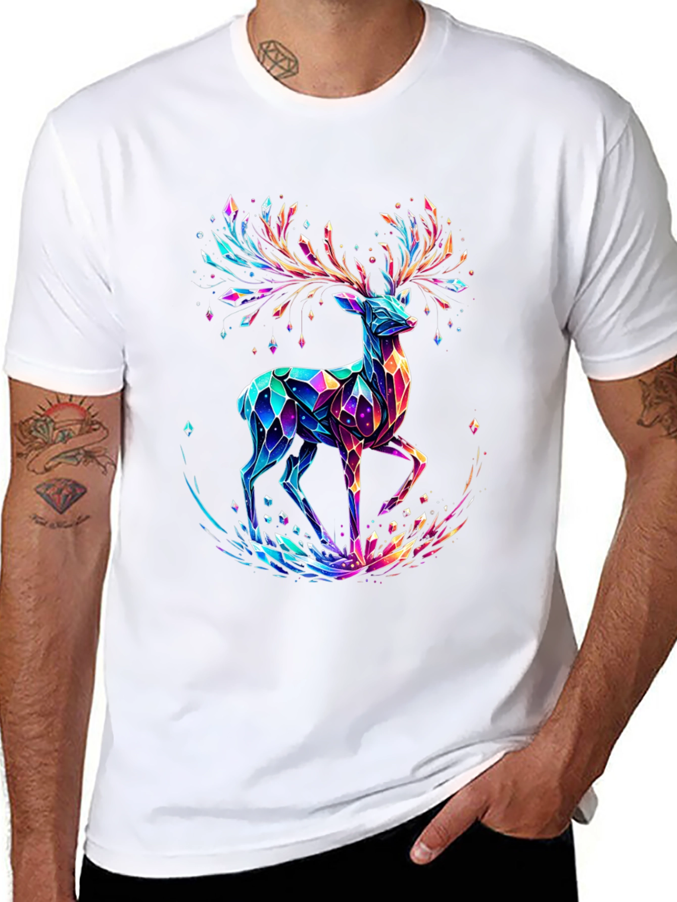 Crystal Deer Graphic Tee - Stylish Mens Black T-Shirt