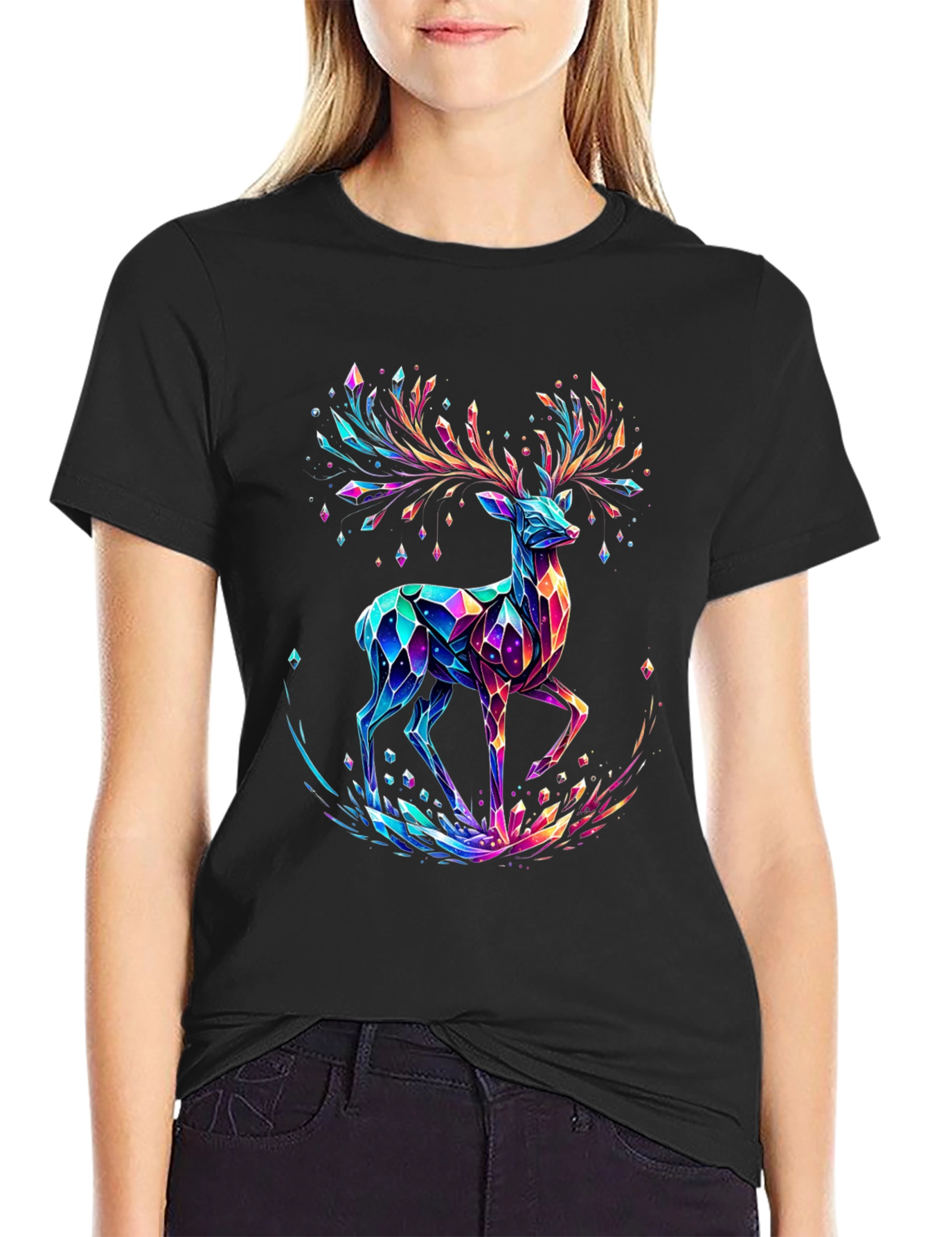Crystal Deer Graphic Tee - Stylish Mens Black T-Shirt