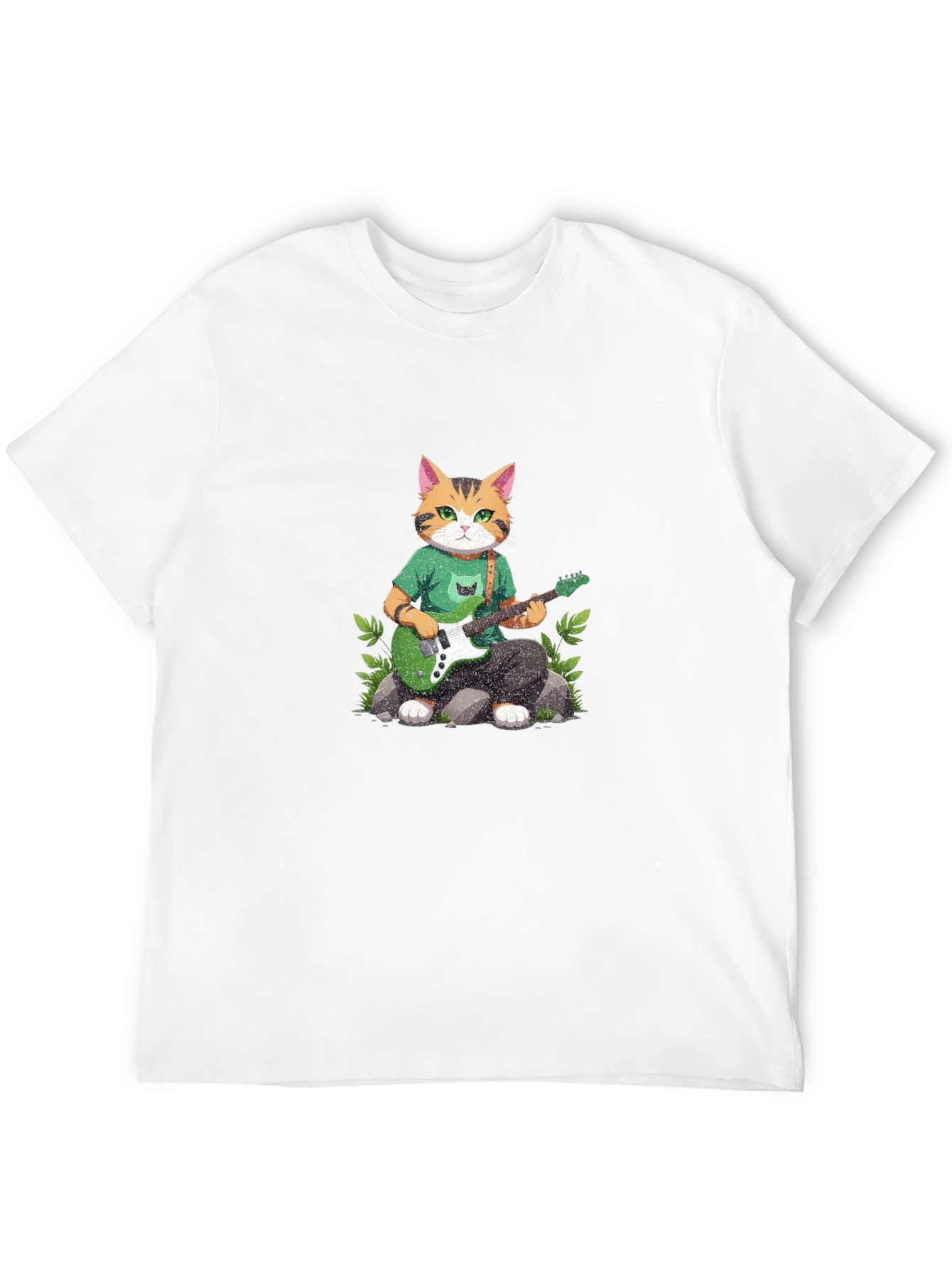 Cat Guitarist Graphic T-Shirt - Black