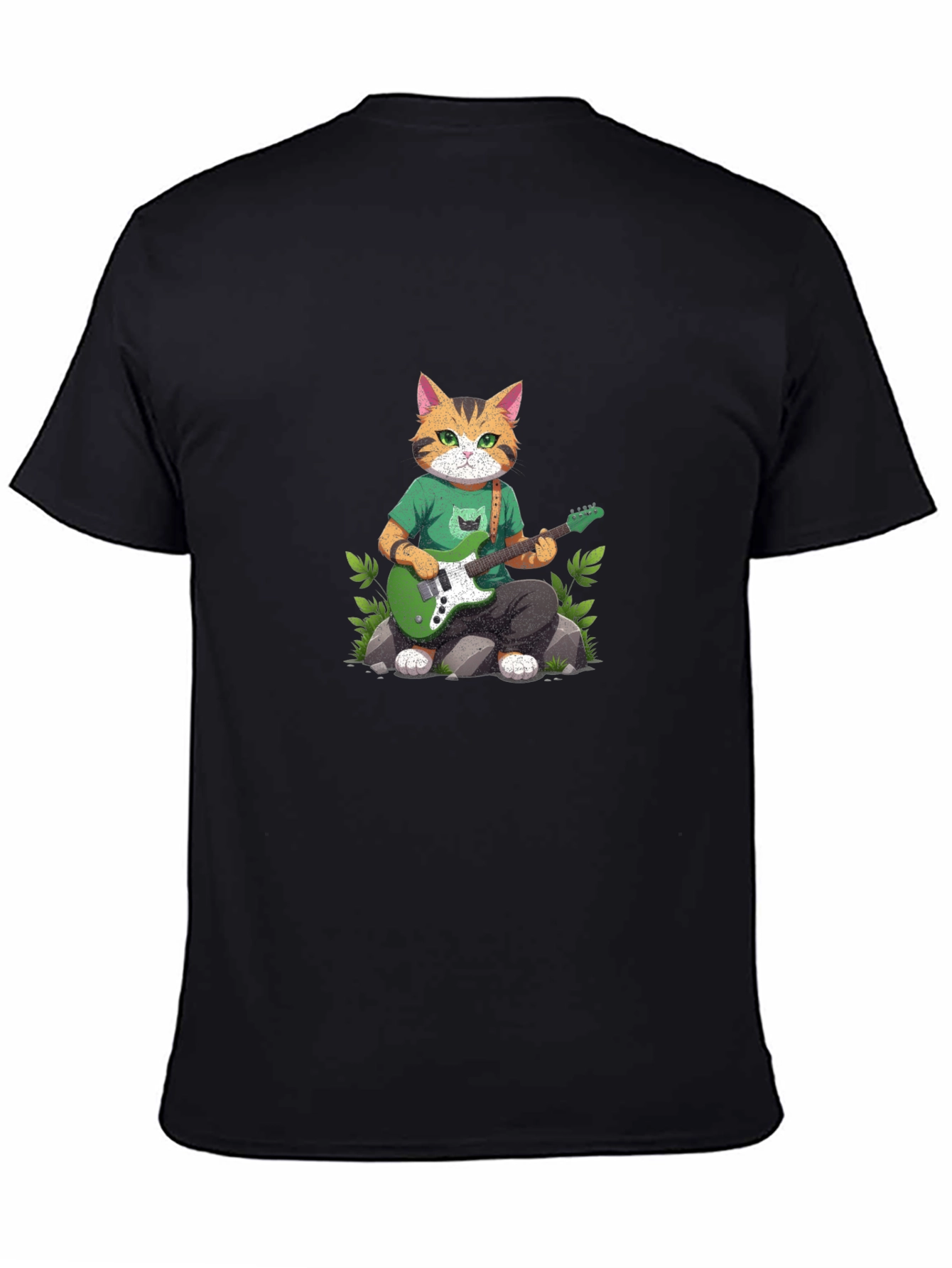 Cat Guitarist Graphic T-Shirt - Black