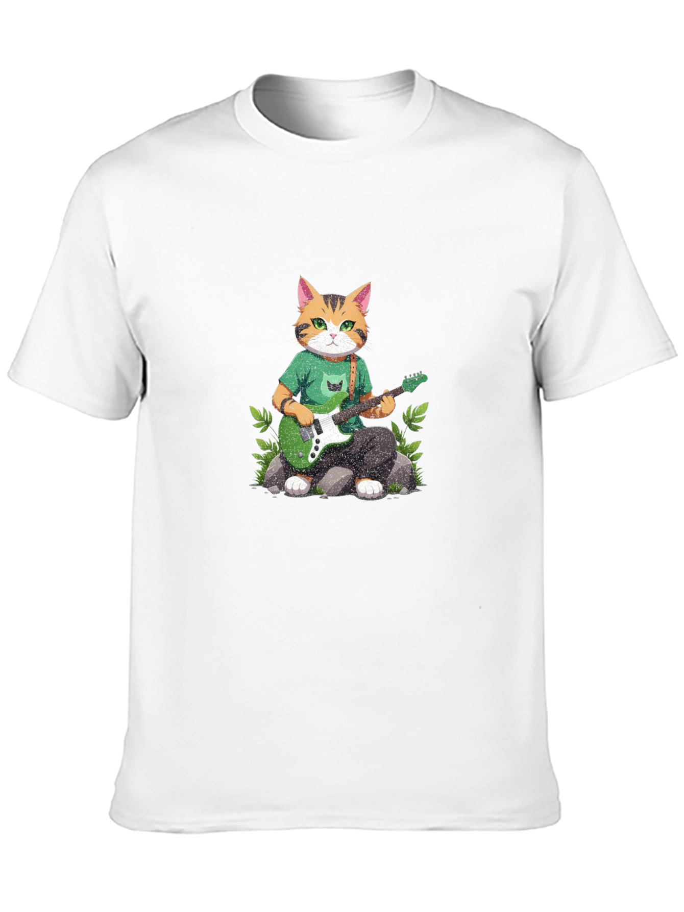 Cat Guitarist Graphic T-Shirt - Black