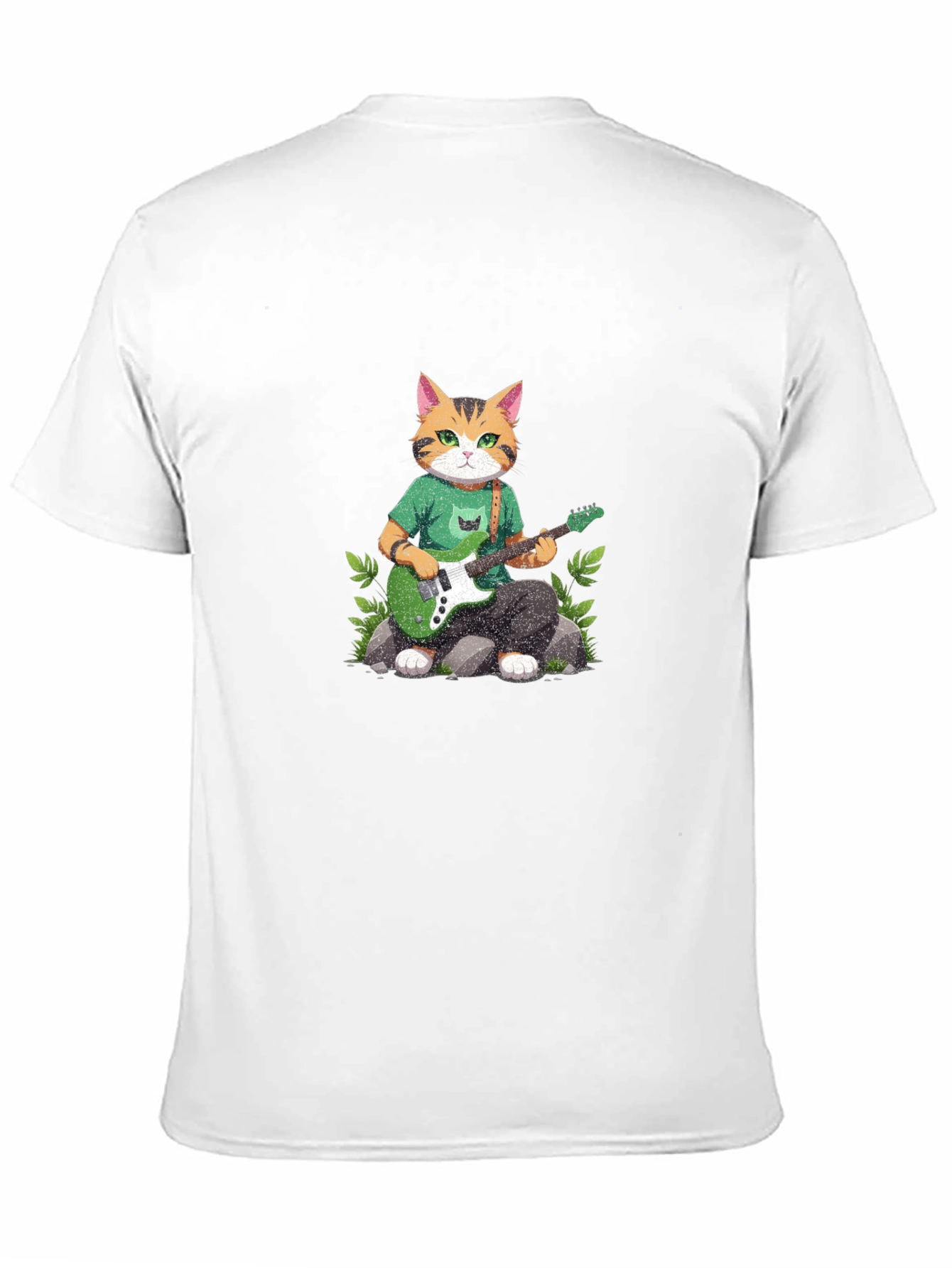 Cat Guitarist Graphic T-Shirt - Black