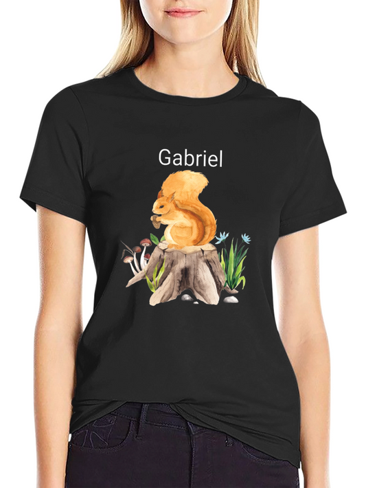 Squirrel on Stump Graphic T-Shirt - Gabriel Custom Name Tee