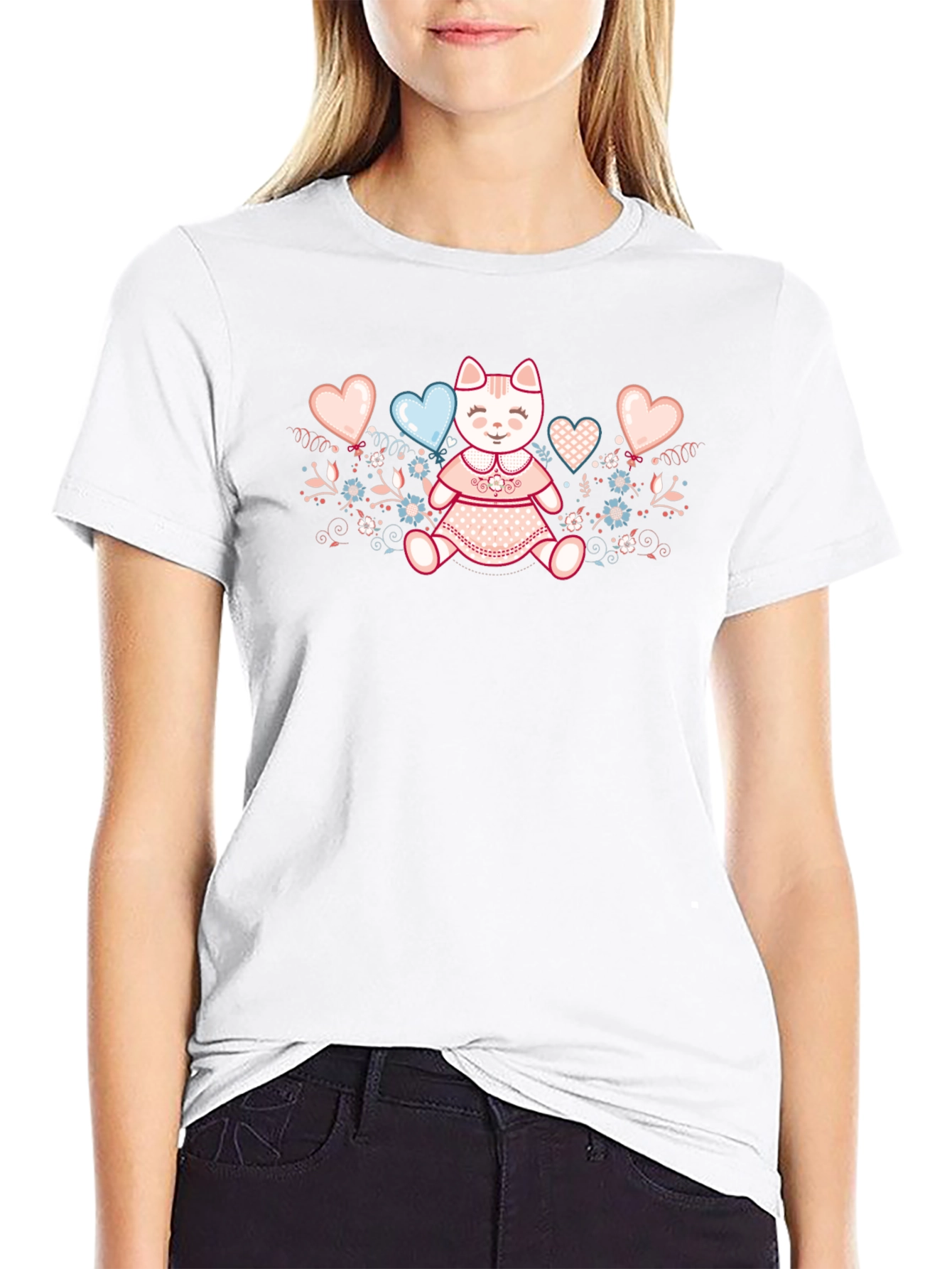 Cute Kitty Hearts Graphic Tee