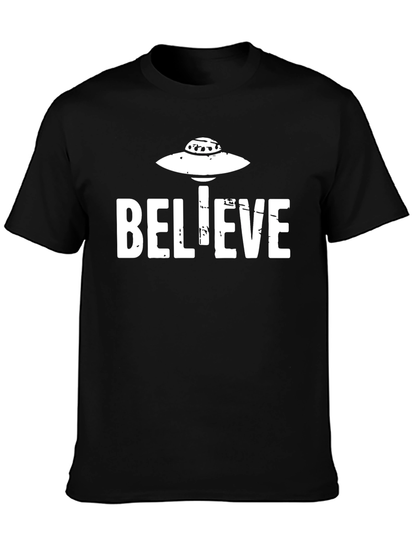 Believe UFO Black T-Shirt Novelty Graphic Tee