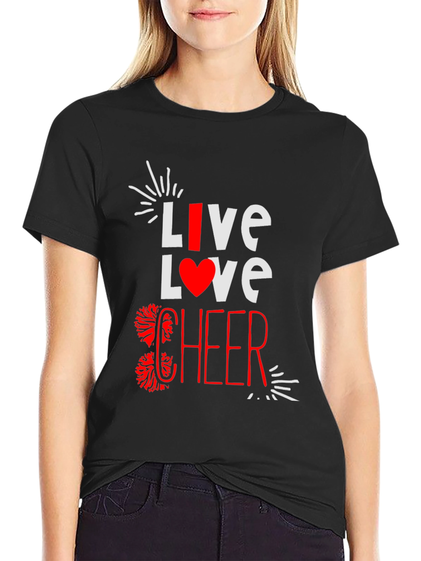 Live Love Cheer T-Shirt - Black Cotton Blend Tee