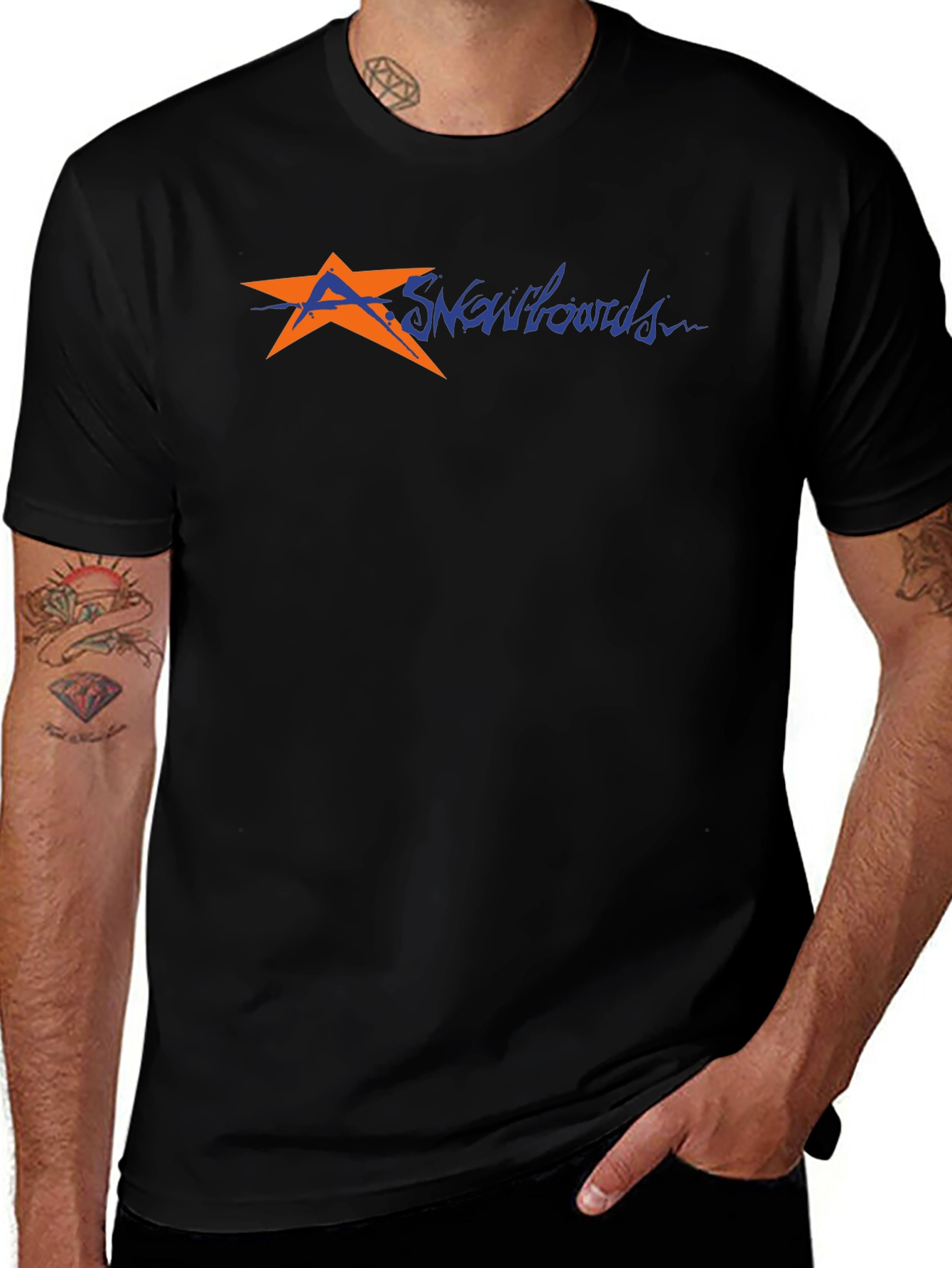 Mens Black T-Shirt with Snowboard Graphic