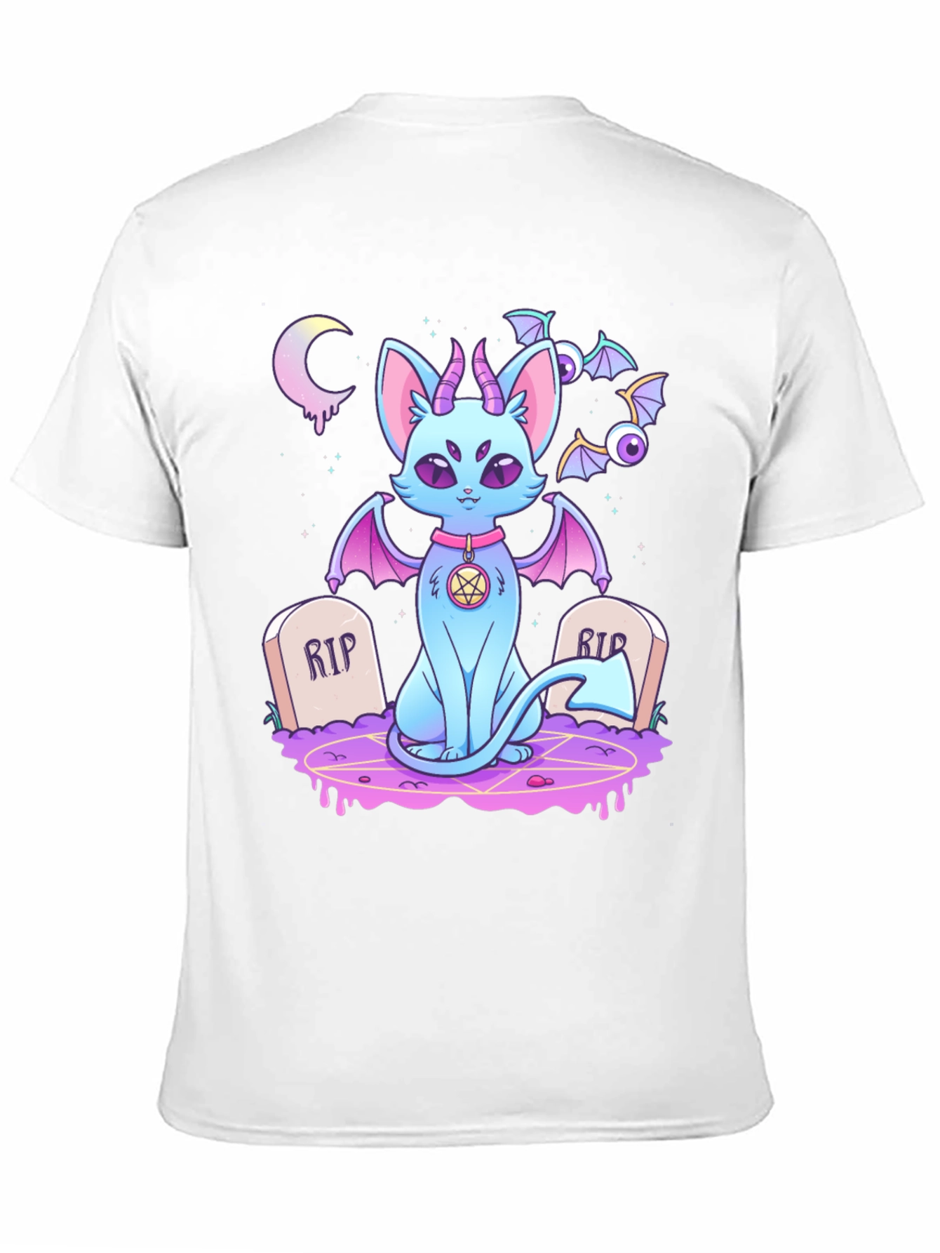 Gothic Cartoon Cat Graphic T-Shirt