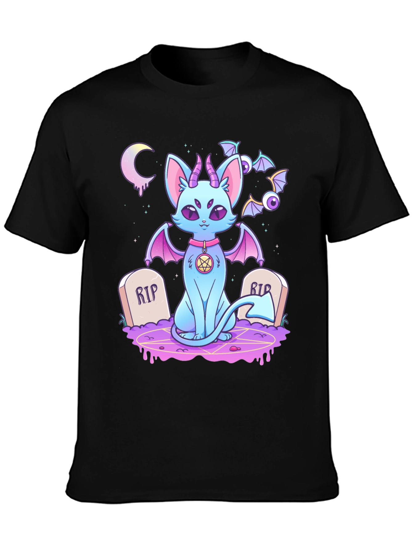Gothic Cartoon Cat Graphic T-Shirt