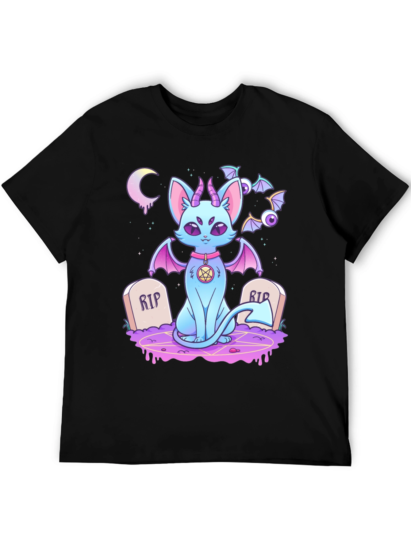 Gothic Cartoon Cat Graphic T-Shirt