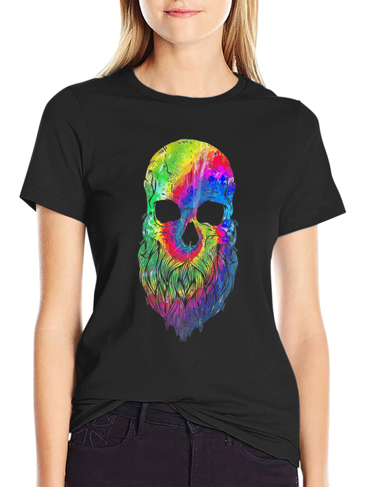 Colorful Skull Beard Graphic T-Shirt