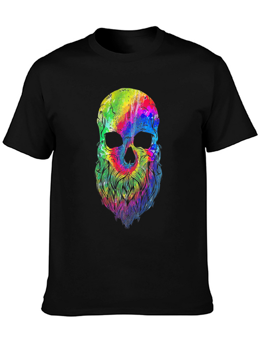 Colorful Skull Beard Graphic T-Shirt