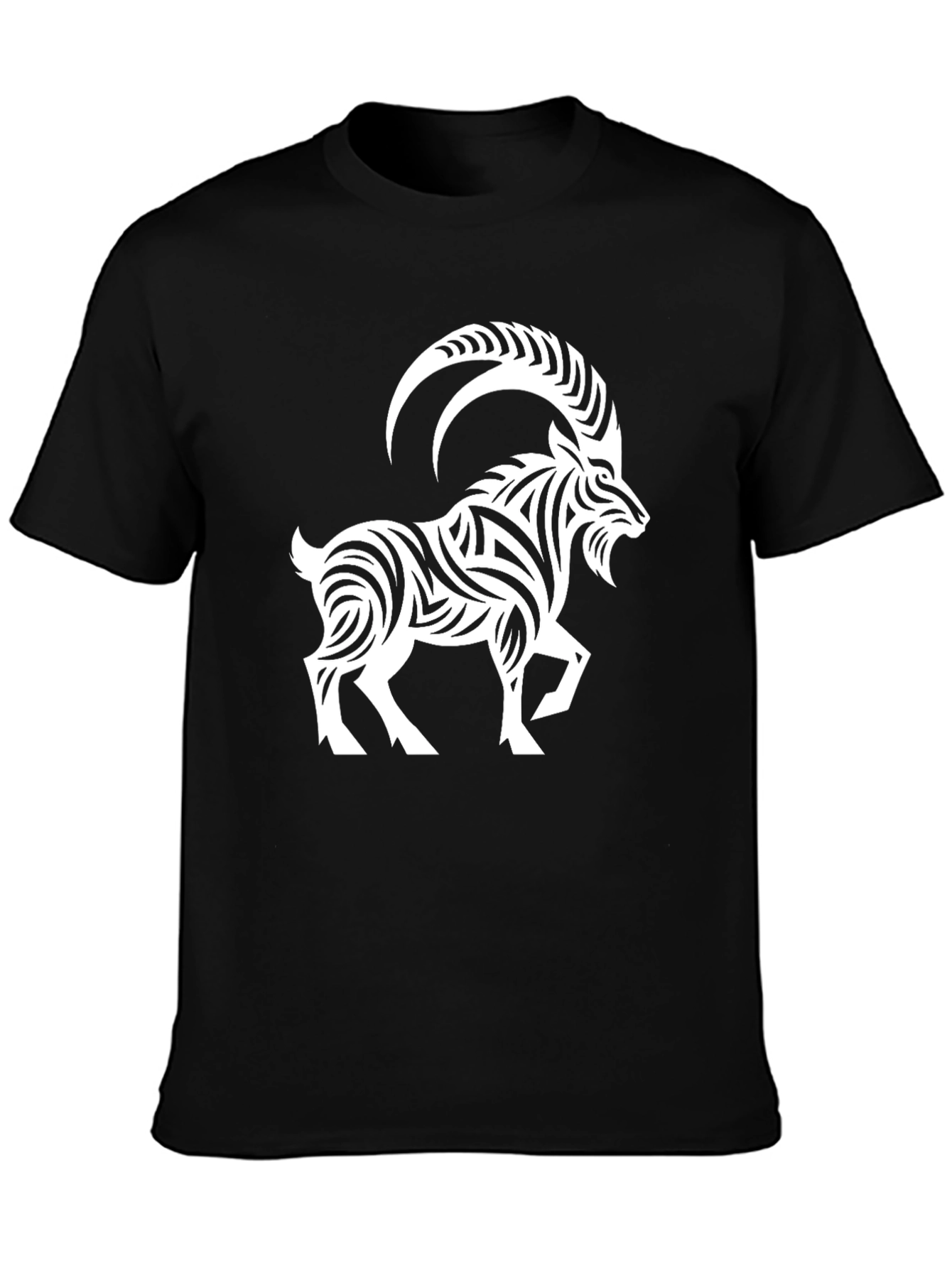 Tribal Goat Graphic Tee - Stylish Black T-Shirt