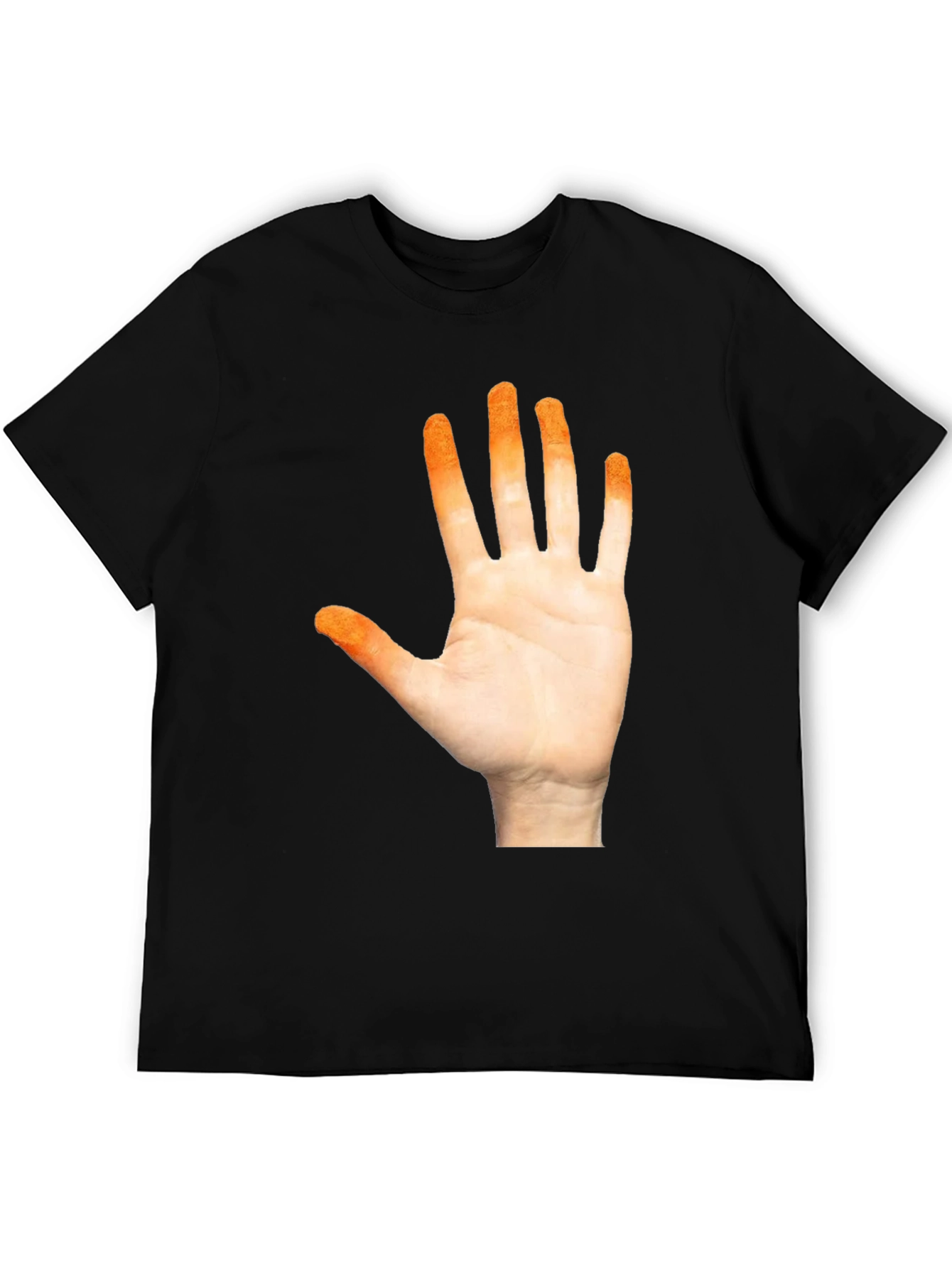 Orange Hand Print Black T-Shirt