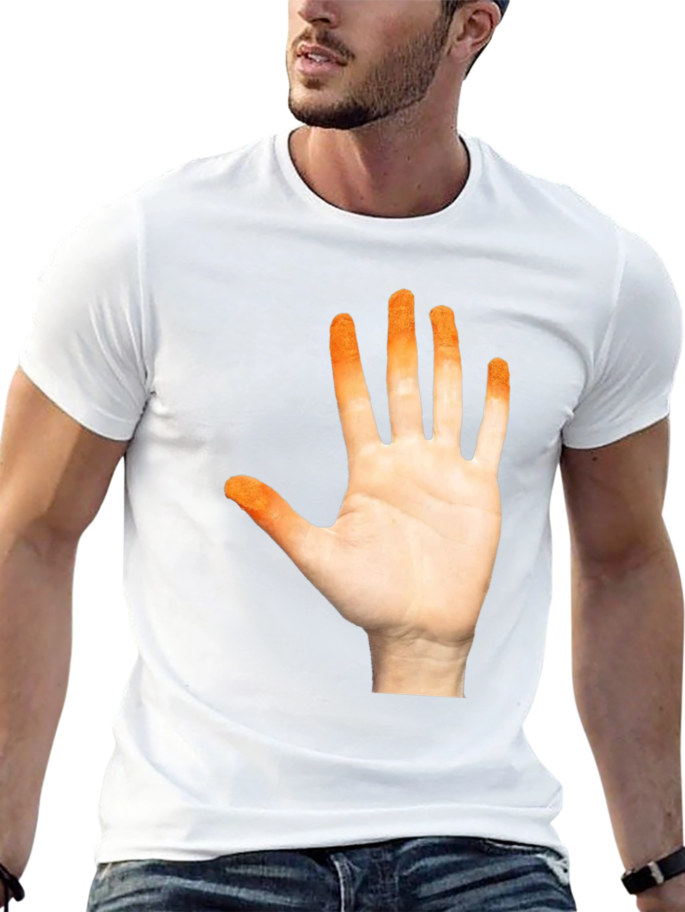 Orange Hand Print Black T-Shirt