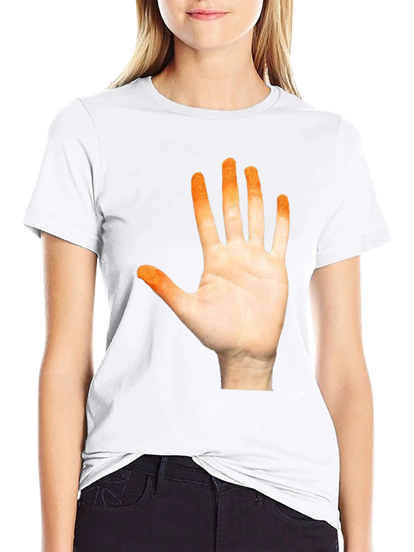 Orange Hand Print Black T-Shirt