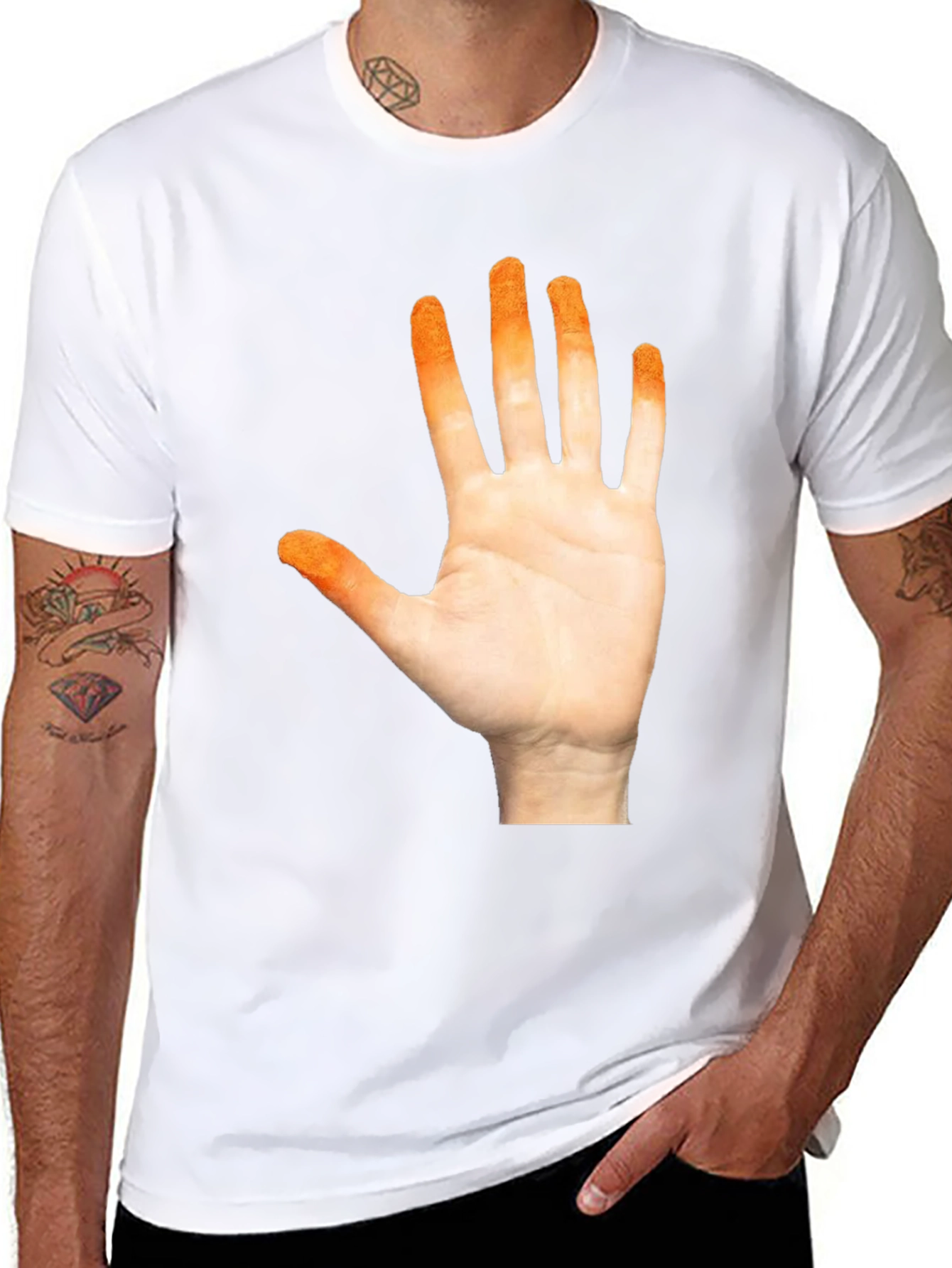 Orange Hand Print Black T-Shirt