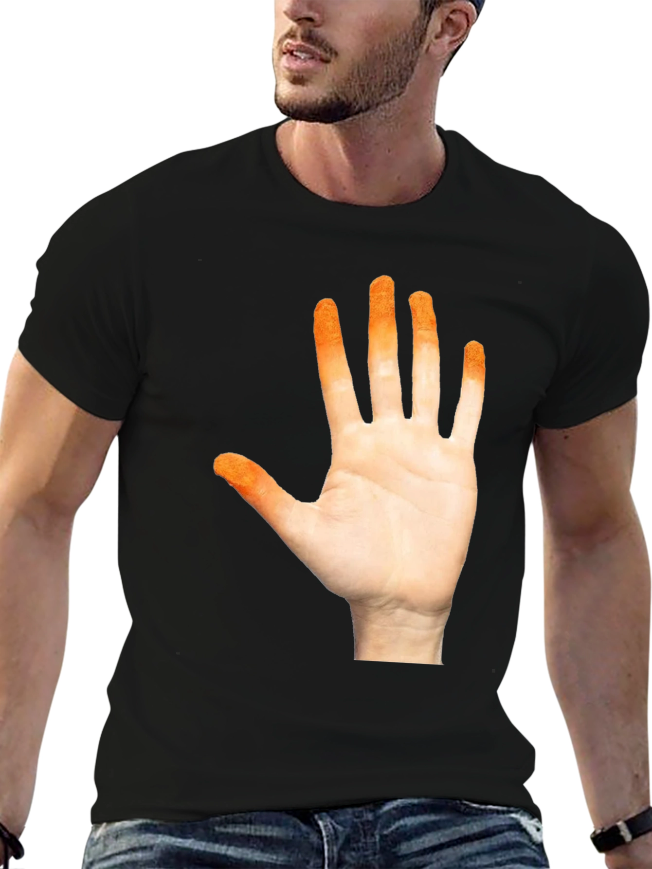 Orange Hand Print Black T-Shirt