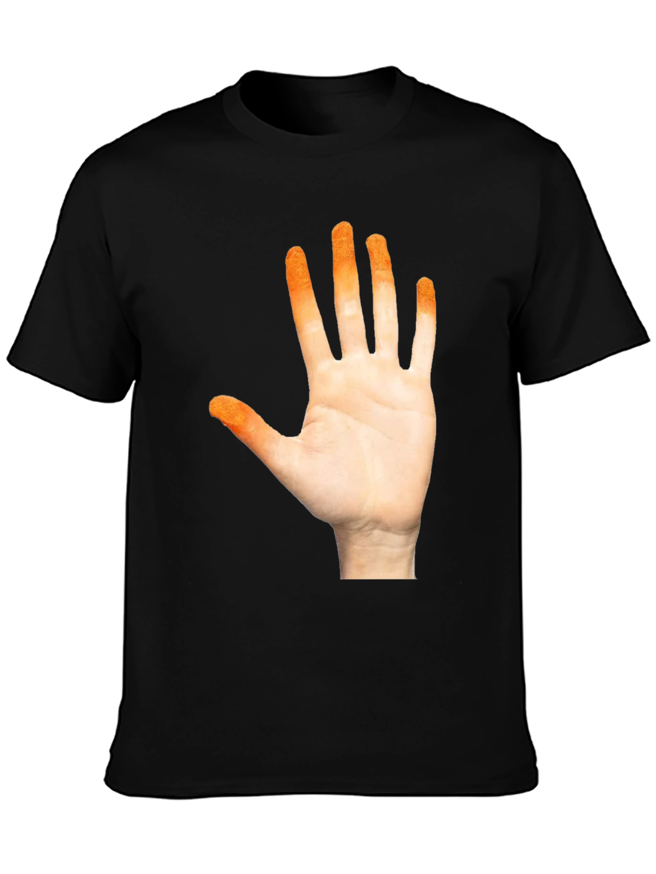 Orange Hand Print Black T-Shirt