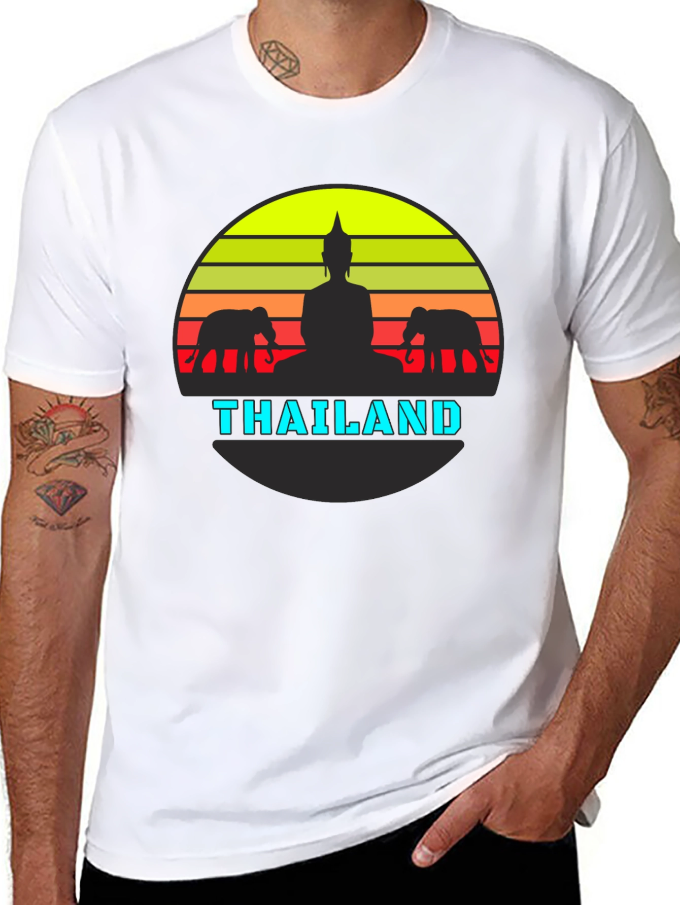 Thailand Graphic Tee - Buddha & Elephant Design