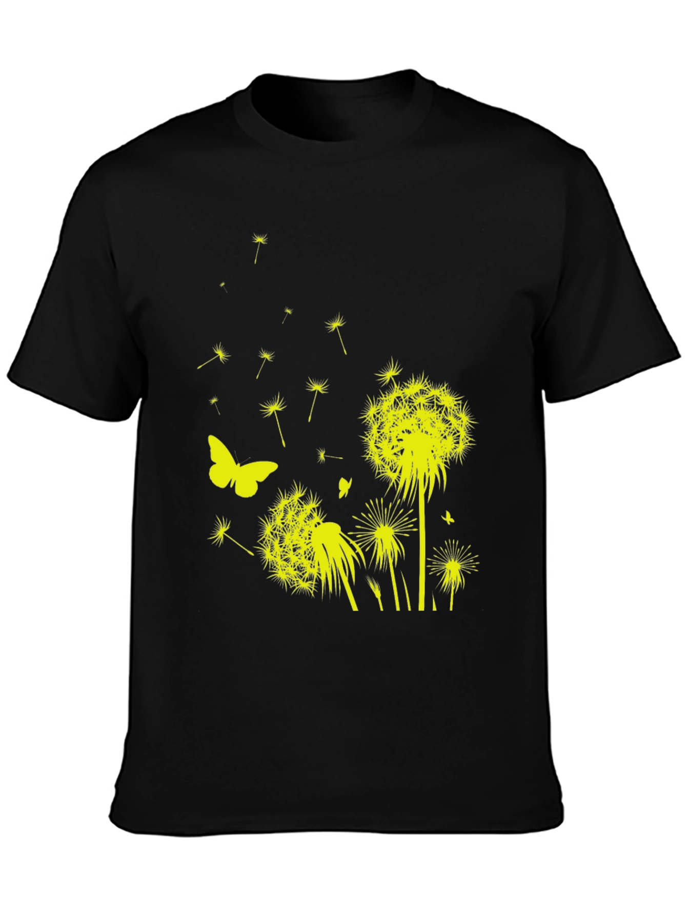 Dandelion Butterfly Graphic Tee - Black Cotton T-Shirt