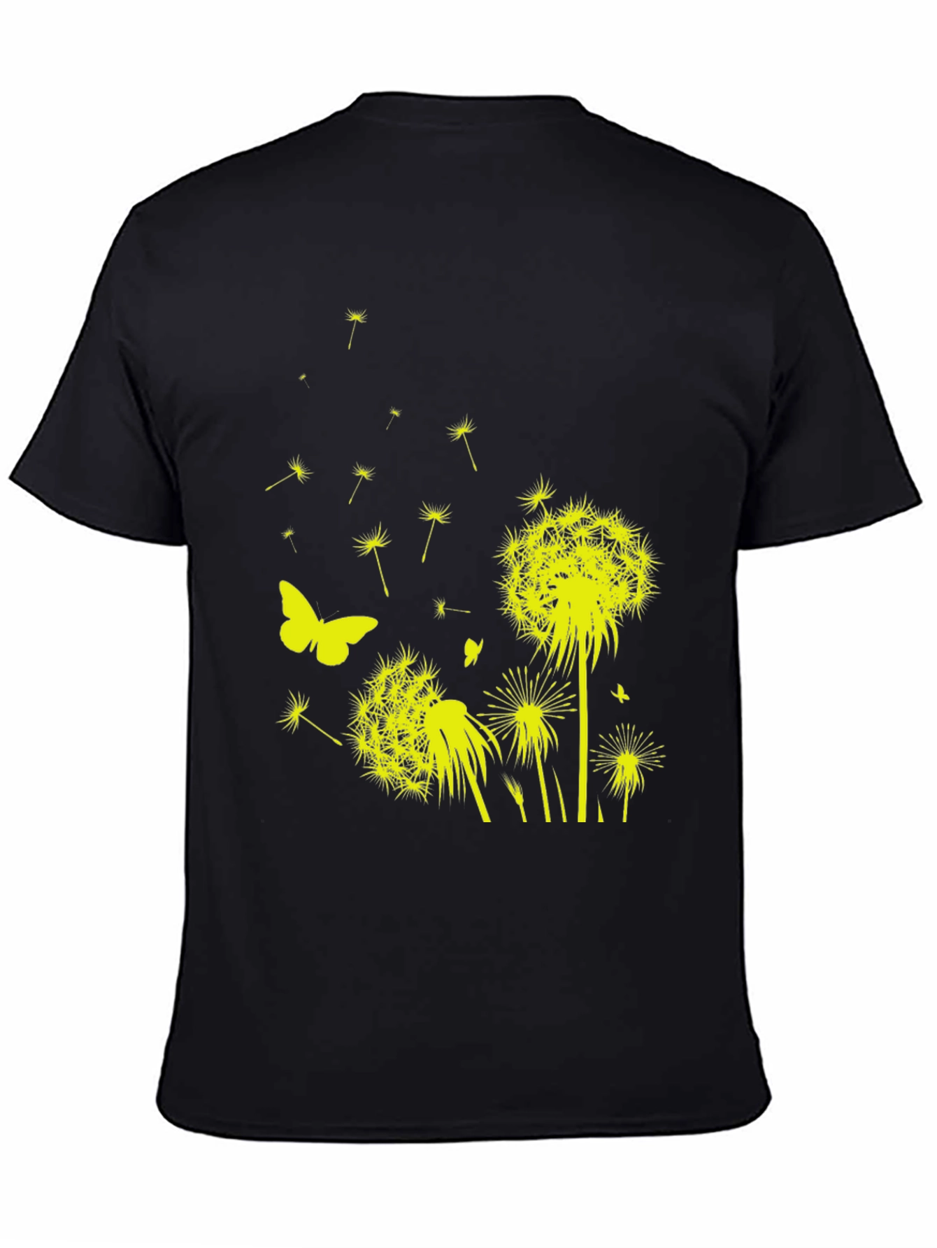 Dandelion Butterfly Graphic Tee - Black Cotton T-Shirt