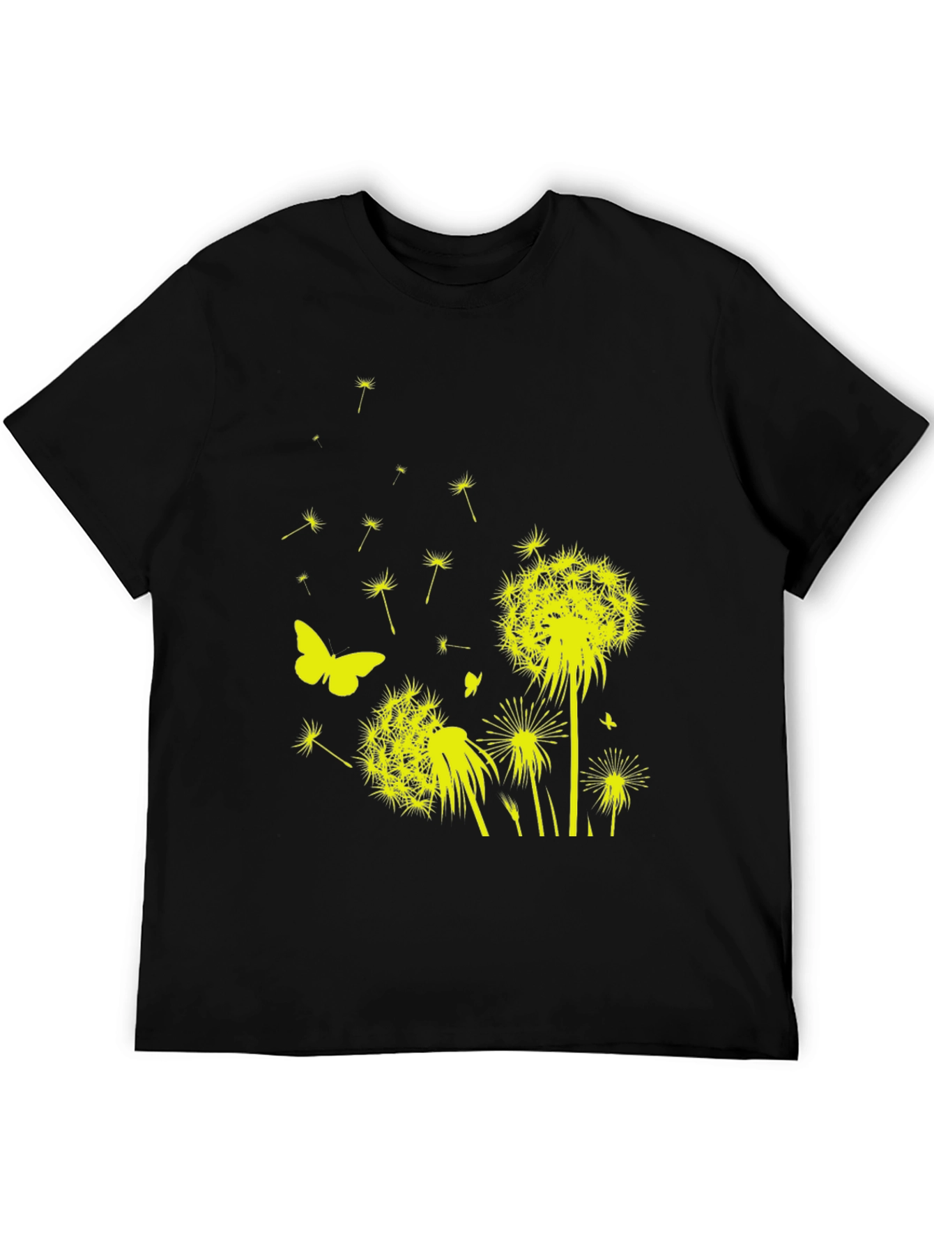 Dandelion Butterfly Graphic Tee - Black Cotton T-Shirt