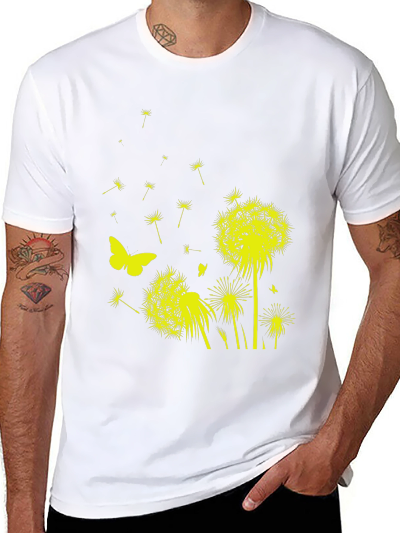 Dandelion Butterfly Graphic Tee - Black Cotton T-Shirt