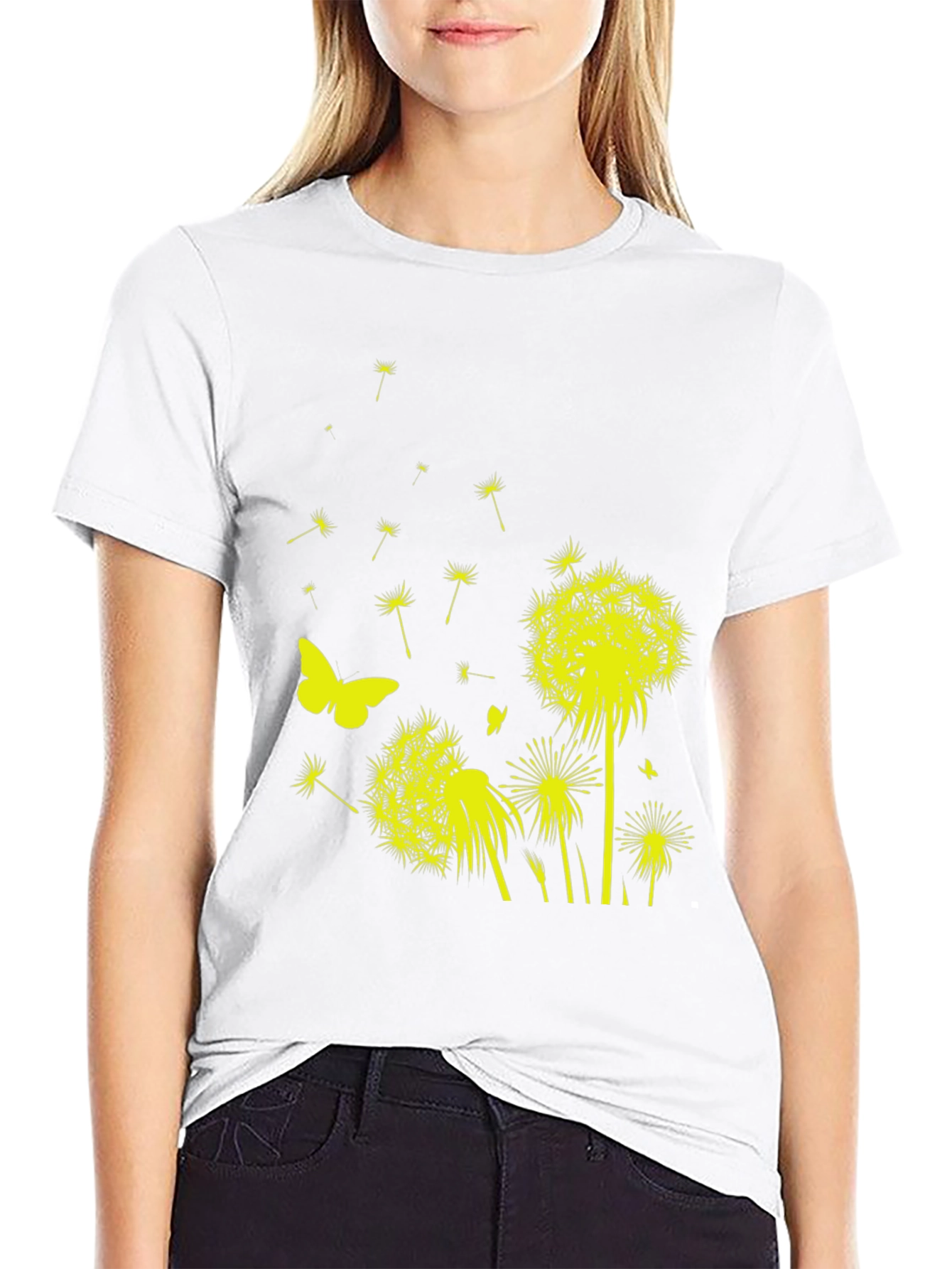 Dandelion Butterfly Graphic Tee - Black Cotton T-Shirt